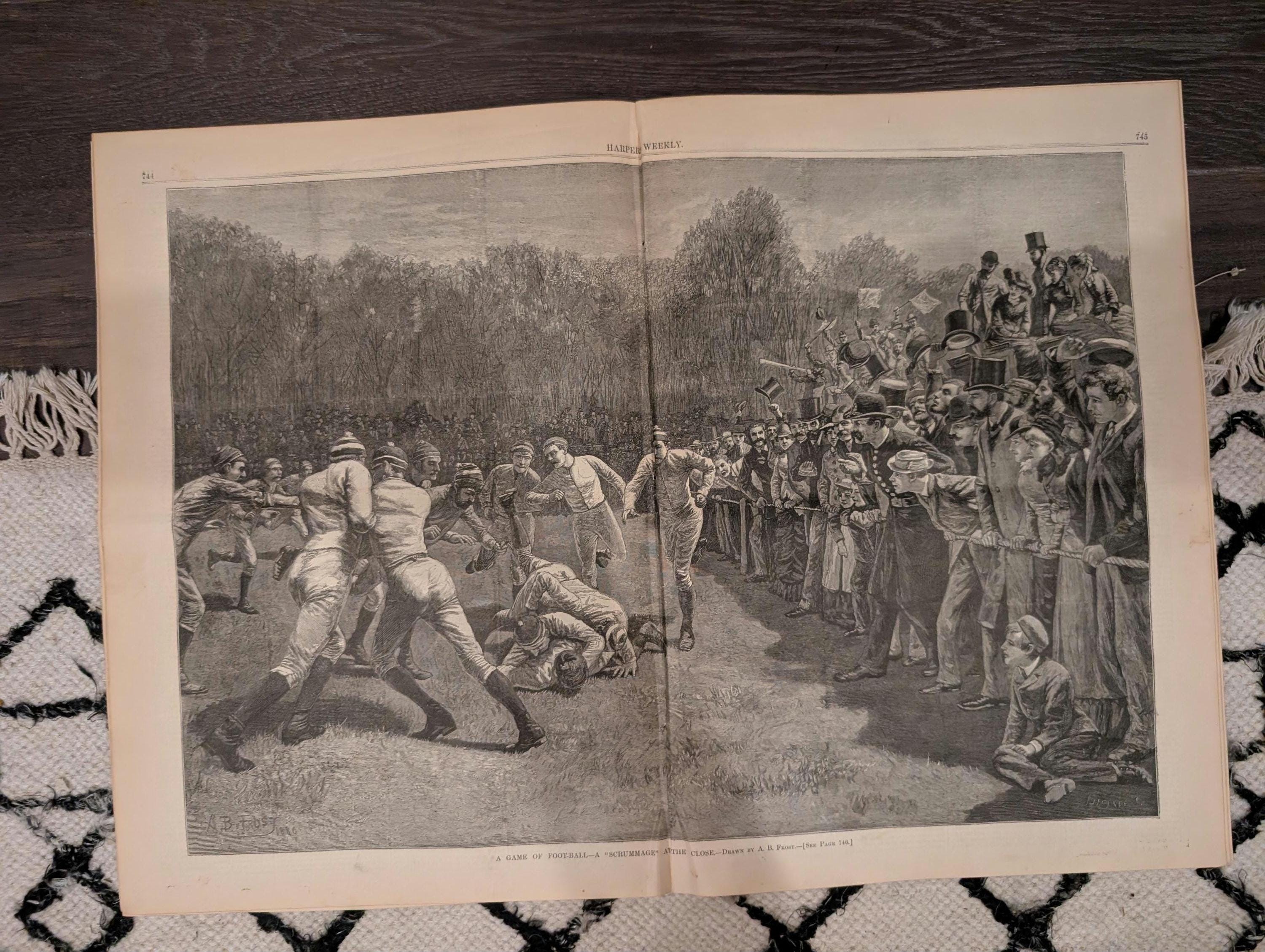 1881 AB Frost Football Centerfold, Lincoln Monument, NYC Street Blockade — Nov 5