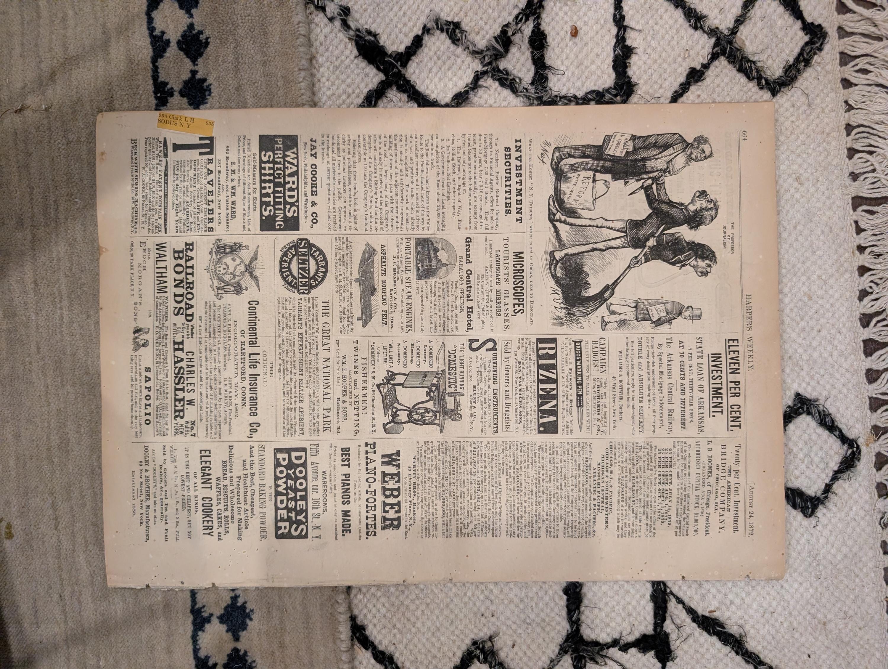 1872 Uncle Sam Nast Harper's Weekly Aug 24 Grant Exodus KKK