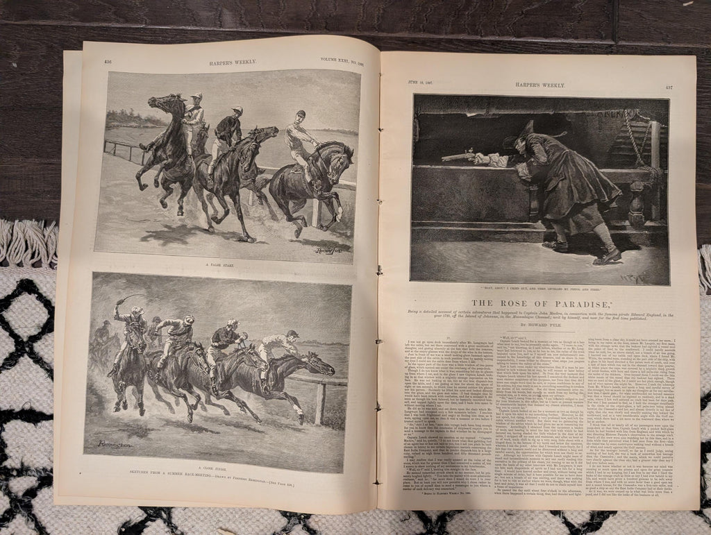 Harper’s Weekly — June 18, 1887 — ACTORS’ MONUMENT, Frederic Remington Horse Racing, Princeton College Centerfold, Queen Victoria Portraits
