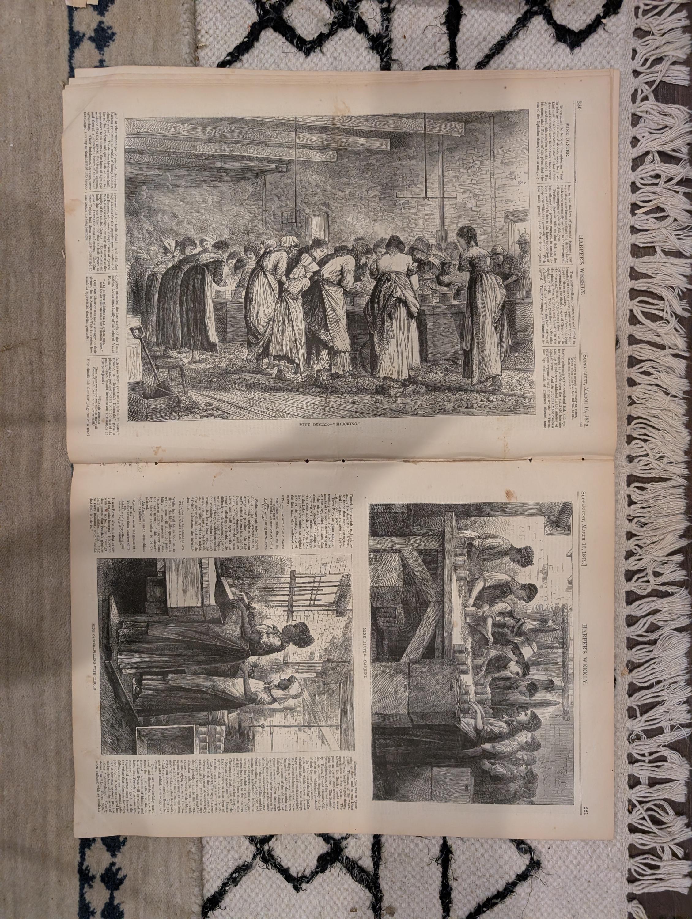 1872 Oyster Shucking Harper's Weekly March 16 Chesapeake Bay Nast