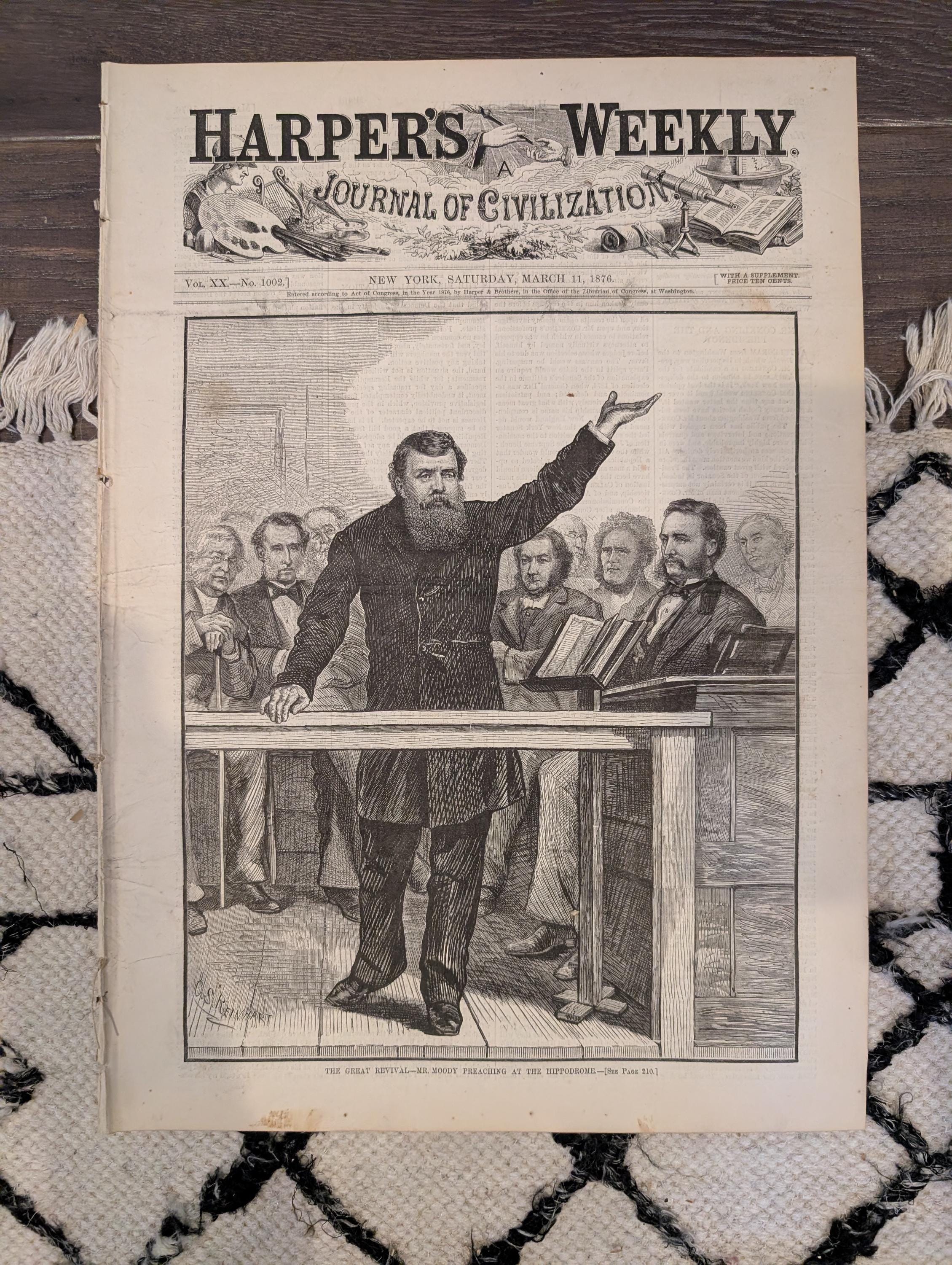 1876 Moody Revival PT Barnum Hippodrome, Nast Jeff Davis, London Emigrants — Mar 11