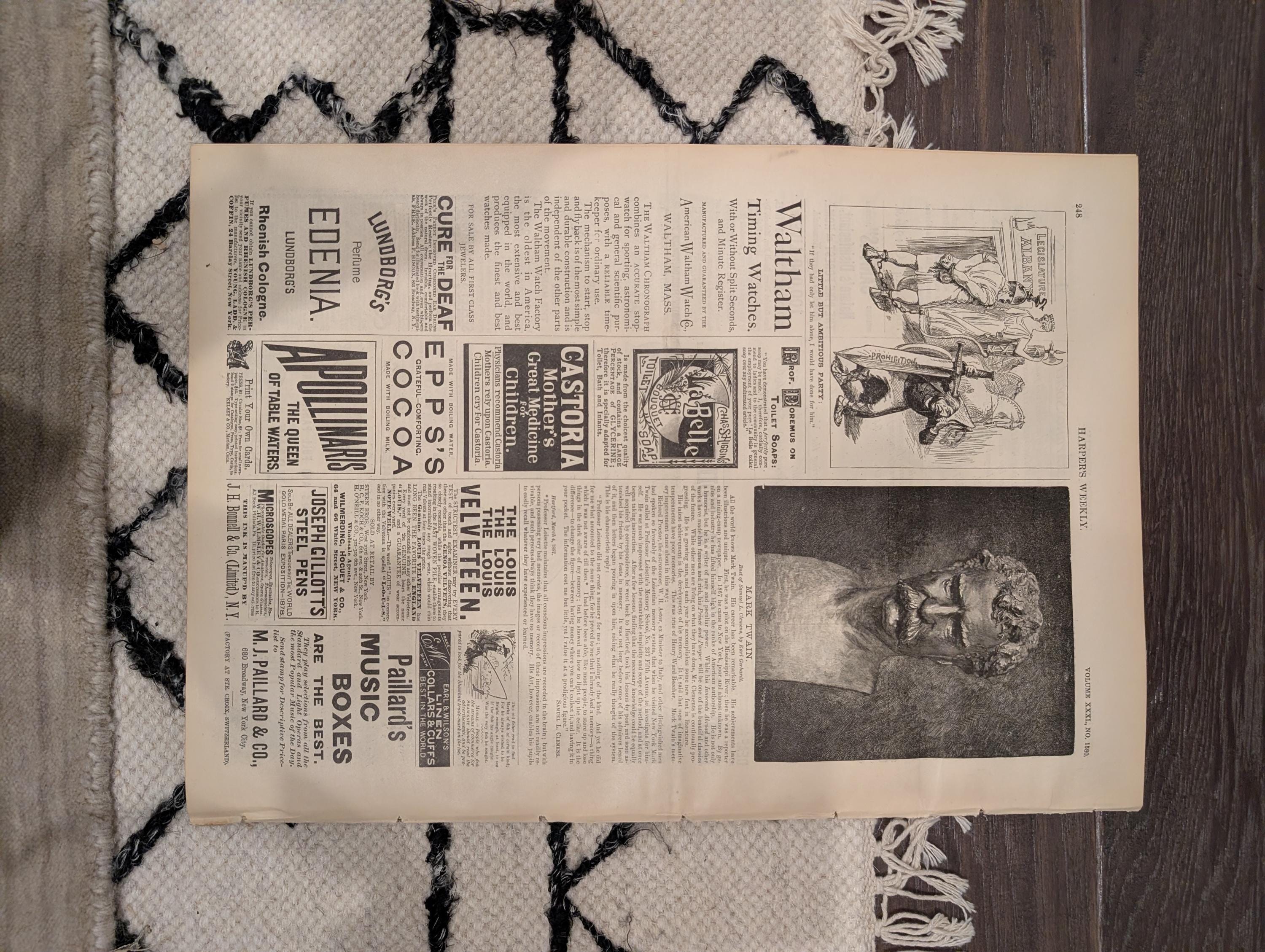 HARPER’S WEEKLY — April 2, 1887 — Mark Twain Bust, Republican Elephant, Casemate Fort Firing, Papago Indians, Ship in Storm
