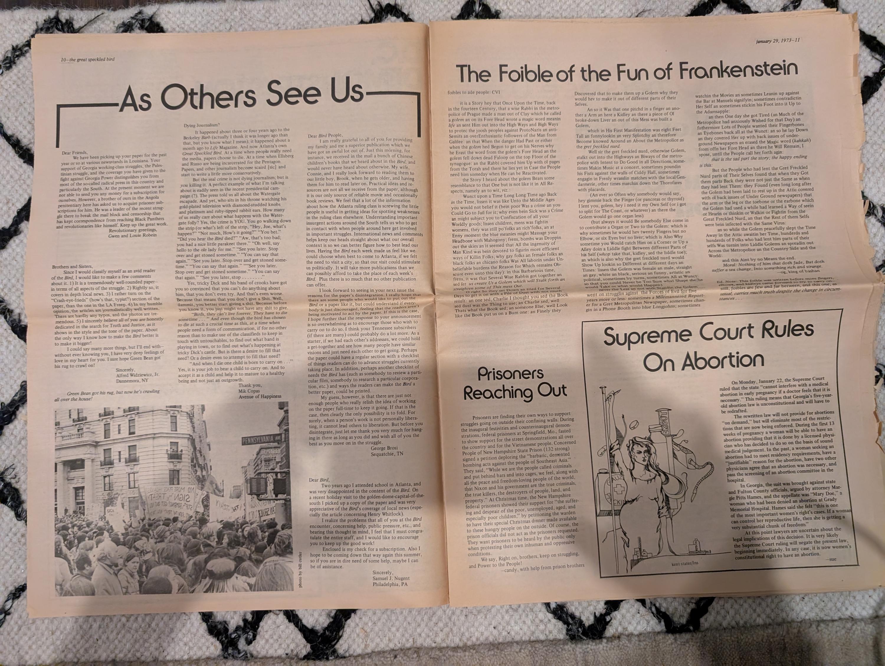 Vintage Underground Newspaper – The Great Speckled Bird – January 29, 1973 – Atlanta Counterculture, Roe v. Wade, MLK March, Richard’s Rock