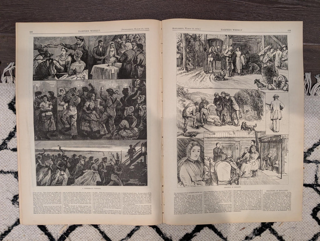 Harper’s Weekly Mar 18 1876 – Beacon Watch, Chinese Pirates, Royal Game-Tigers, Nast Cartoon, Complete with Supplement