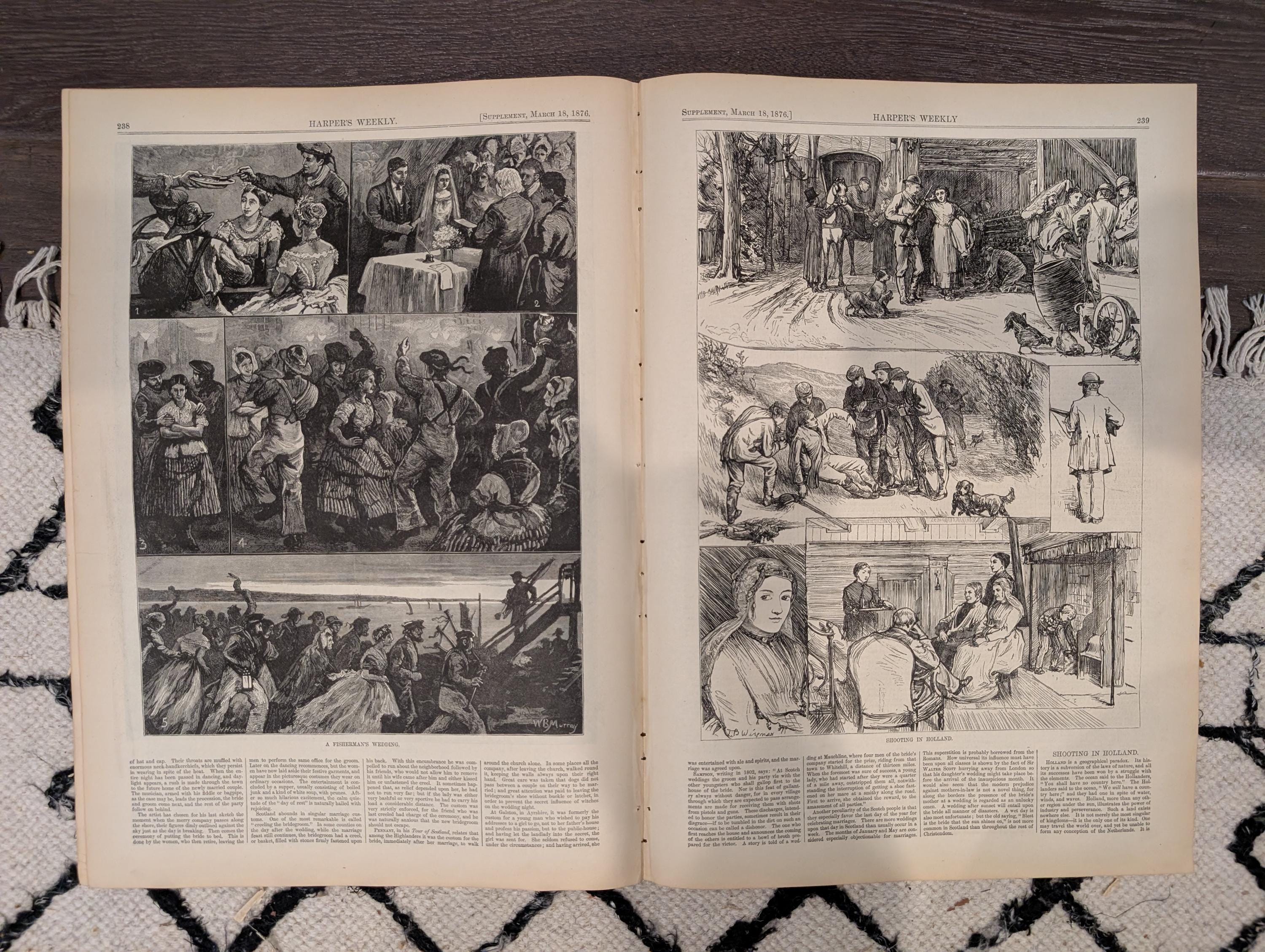 Harper’s Weekly Mar 18 1876 – Beacon Watch, Chinese Pirates, Royal Game-Tigers, Nast Cartoon, Complete with Supplement