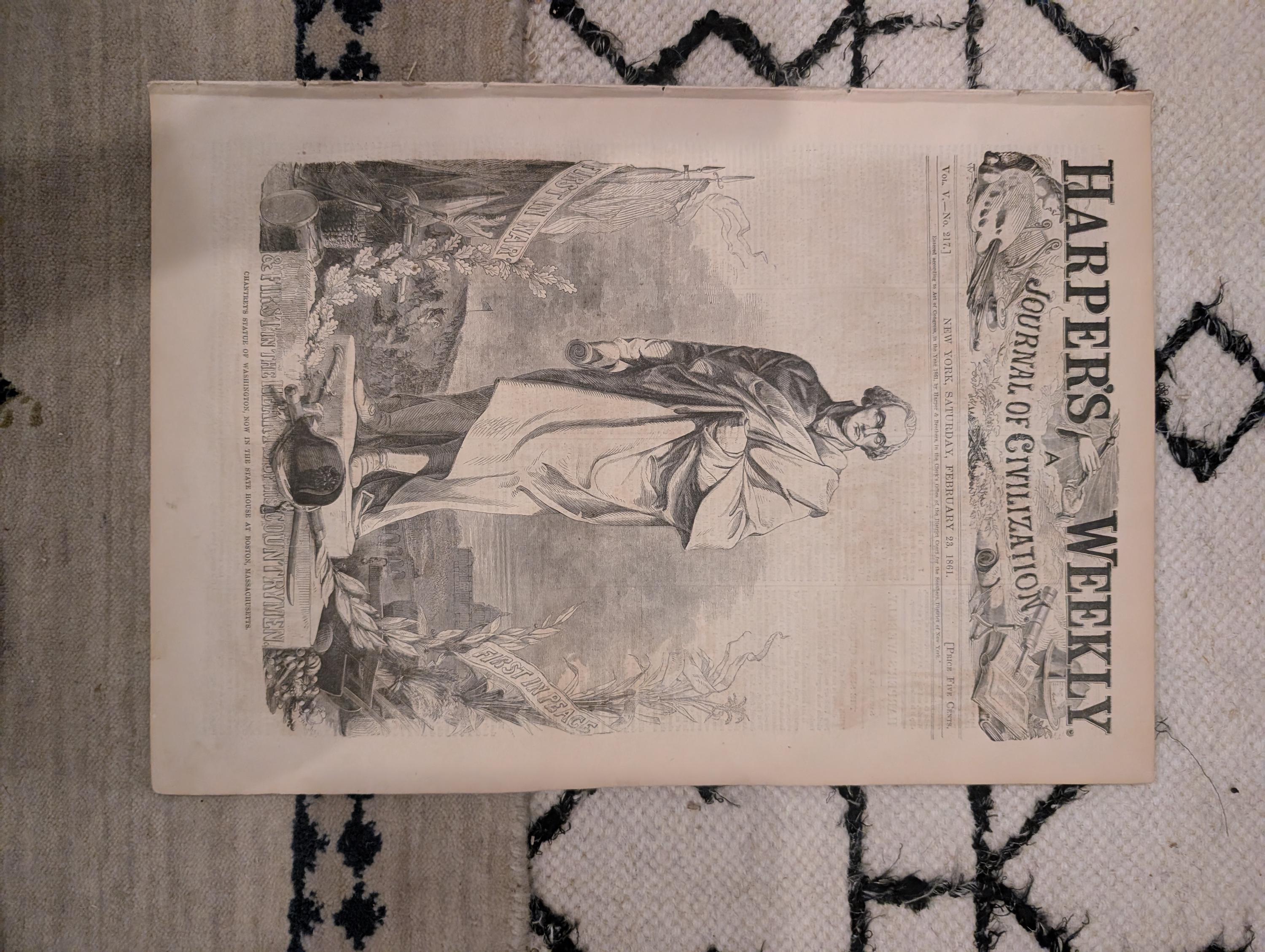 1861 Lincoln Speeches Map of North & South Harper's Weekly Feb 23 Davis Stephens