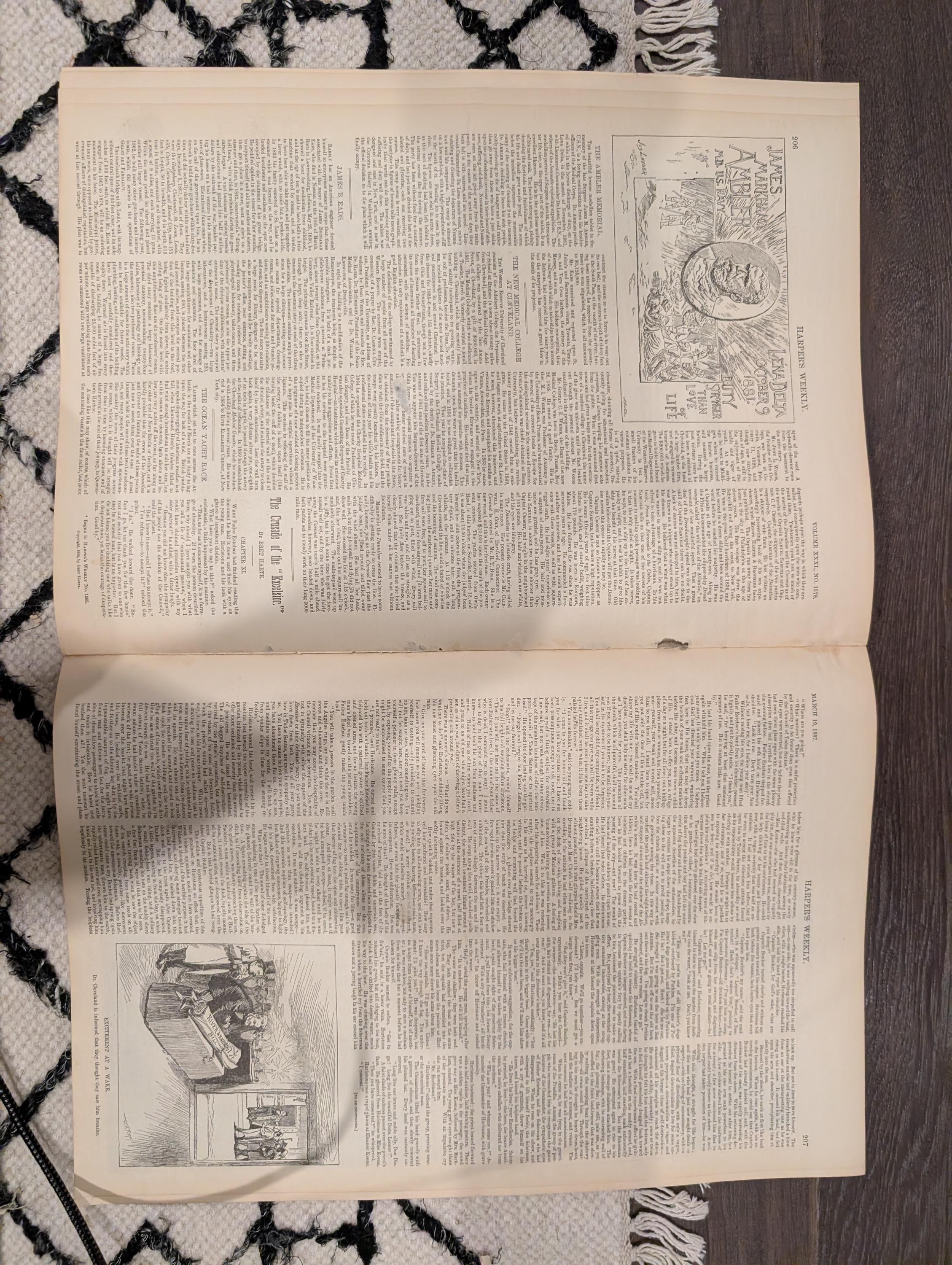 Harper’s Weekly – March 19, 1887 – Henry Ward Beecher Funeral, Geronimo’s Son, Cavalry Charge Centerfold, Fires, Portraits, & More