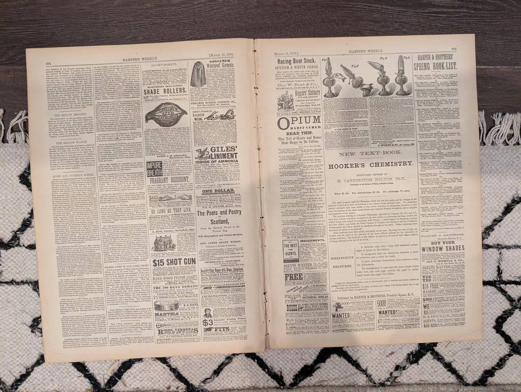 Harper’s Weekly Mar 18 1876 – Beacon Watch, Chinese Pirates, Royal Game-Tigers, Nast Cartoon, Complete with Supplement