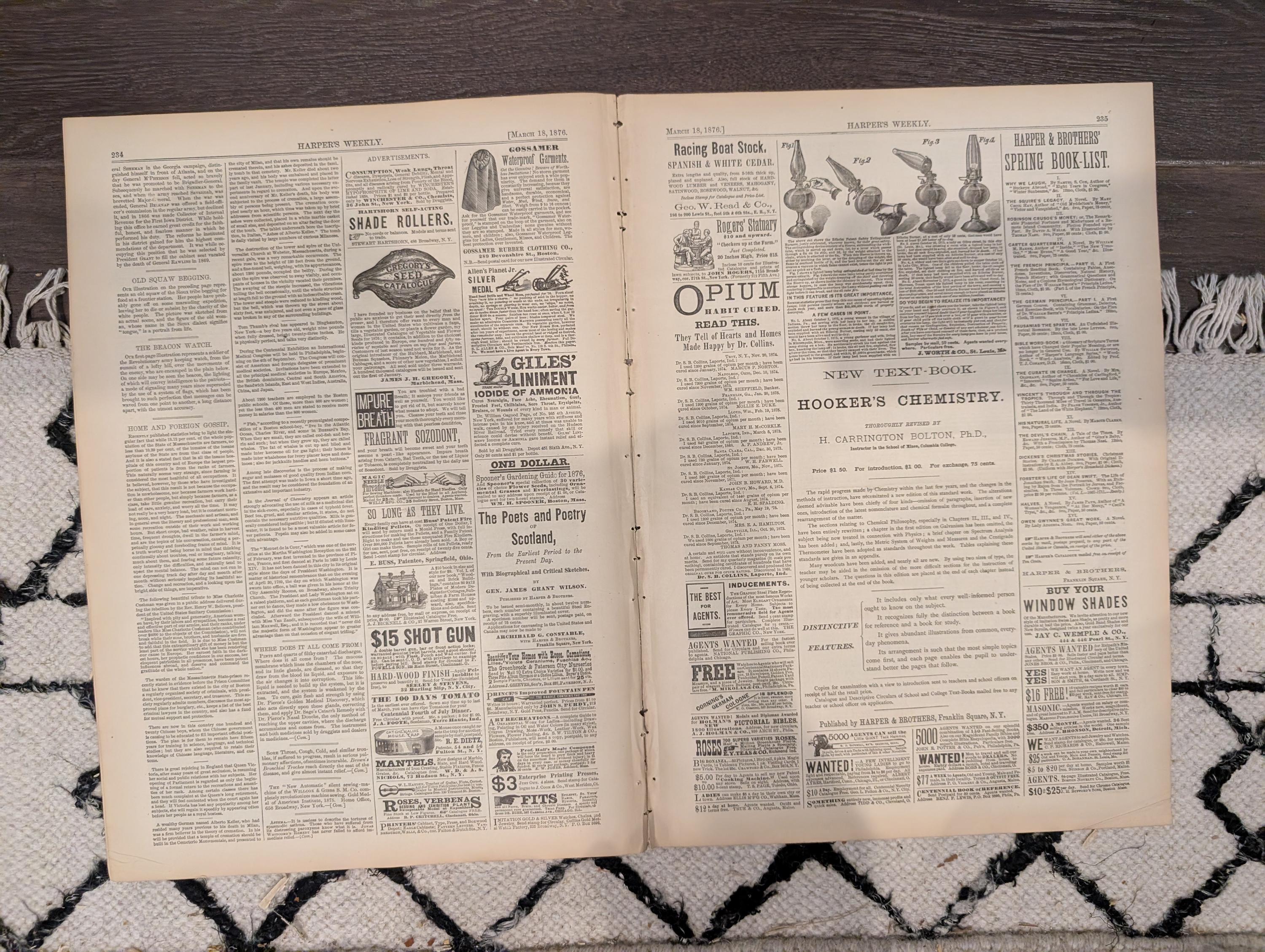 Harper’s Weekly Mar 18 1876 – Beacon Watch, Chinese Pirates, Royal Game-Tigers, Nast Cartoon, Complete with Supplement