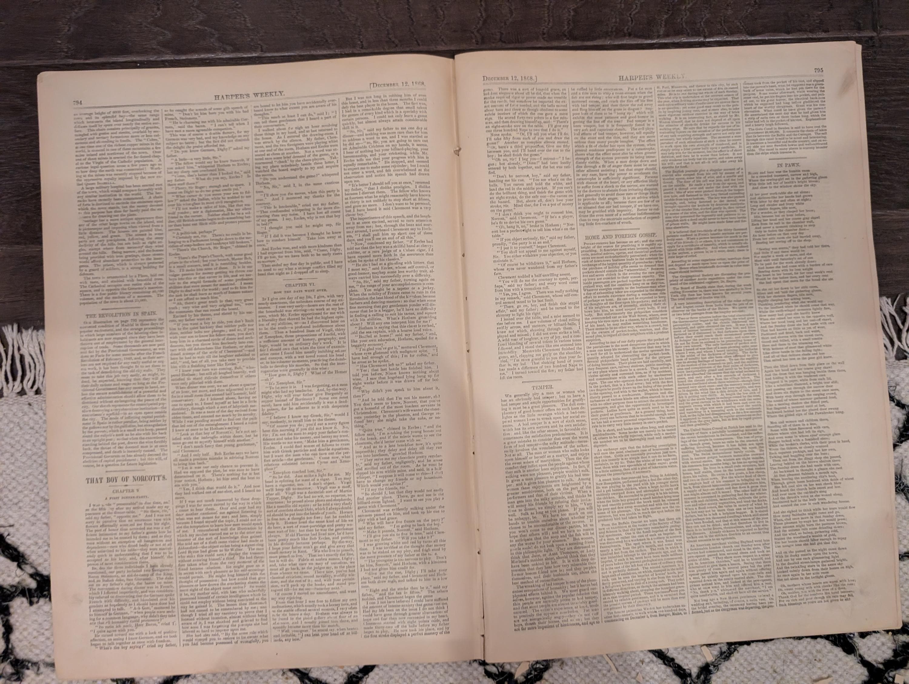 Harper’s Weekly – December 12, 1868 – Whipping Post • Alaska Interior • Newsboys in Richmond • Philadelphia Tragedy • Madrid Execution Scaff