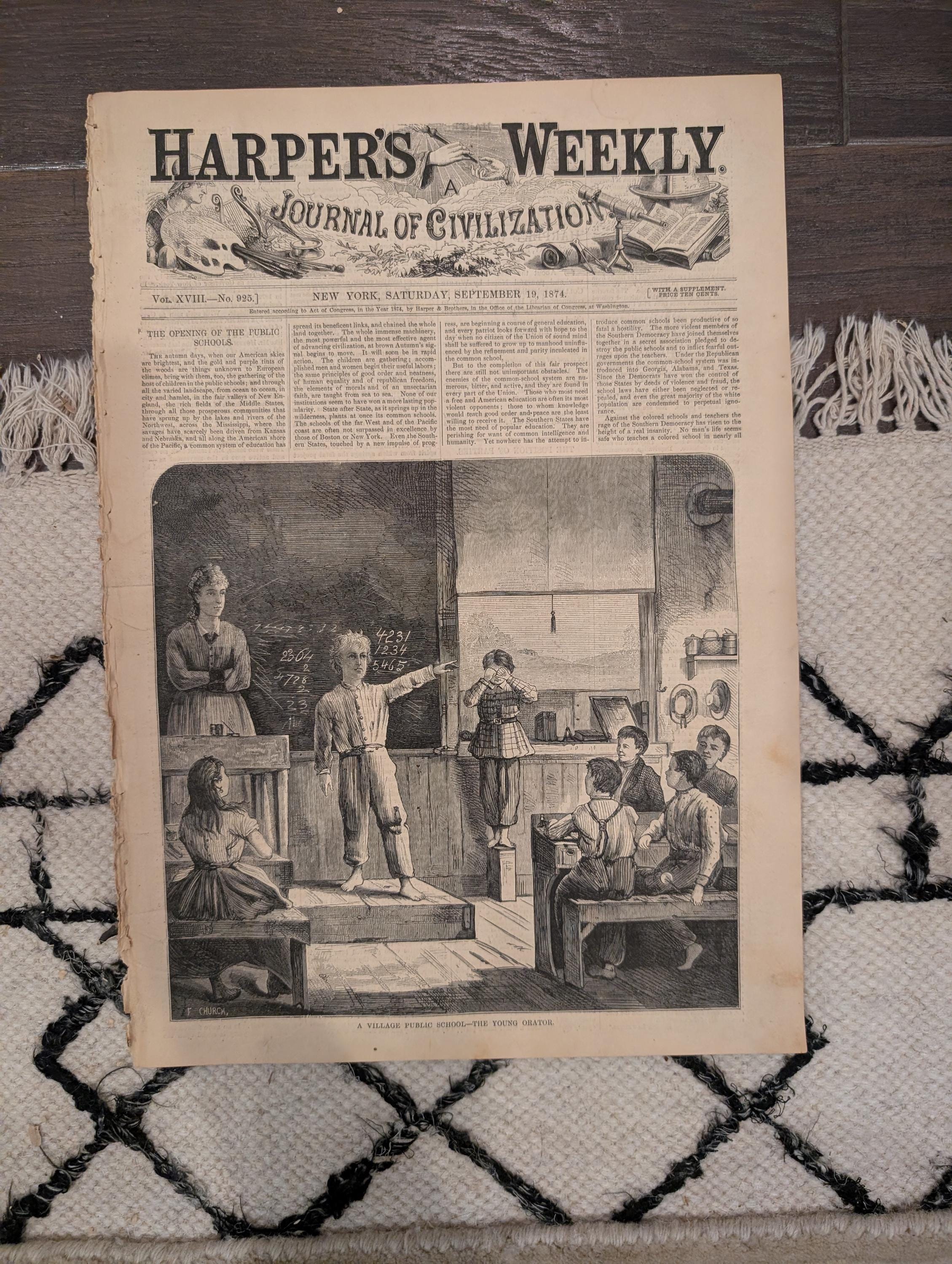 1874 Winslow Homer Flirting Sea-Shore, Nast Centerfold, Indians — Sep 19