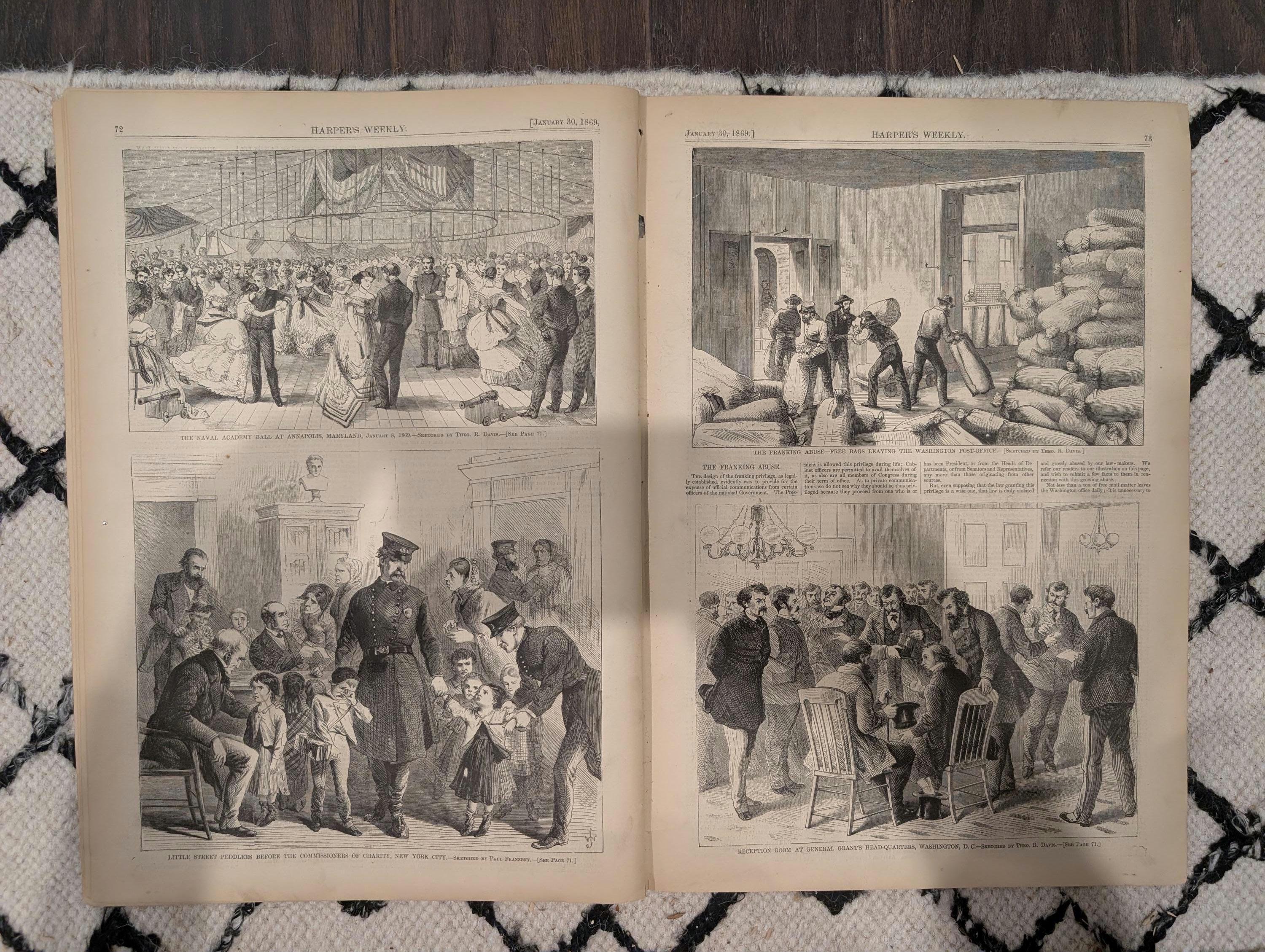 Harper’s Weekly, January 30, 1869 | Great Fire in Philadelphia | Chicago River Tunnel | Antique Illustrated Newspaper | VG Condition