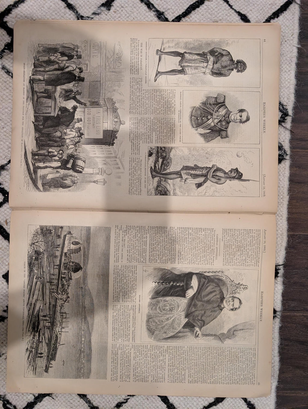 Harper’s Weekly, January 16, 1869 | Winslow Homer “Winter at Sea” | Ice Boats on the Hudson | Custer’s Scouts | Antique Newspaper