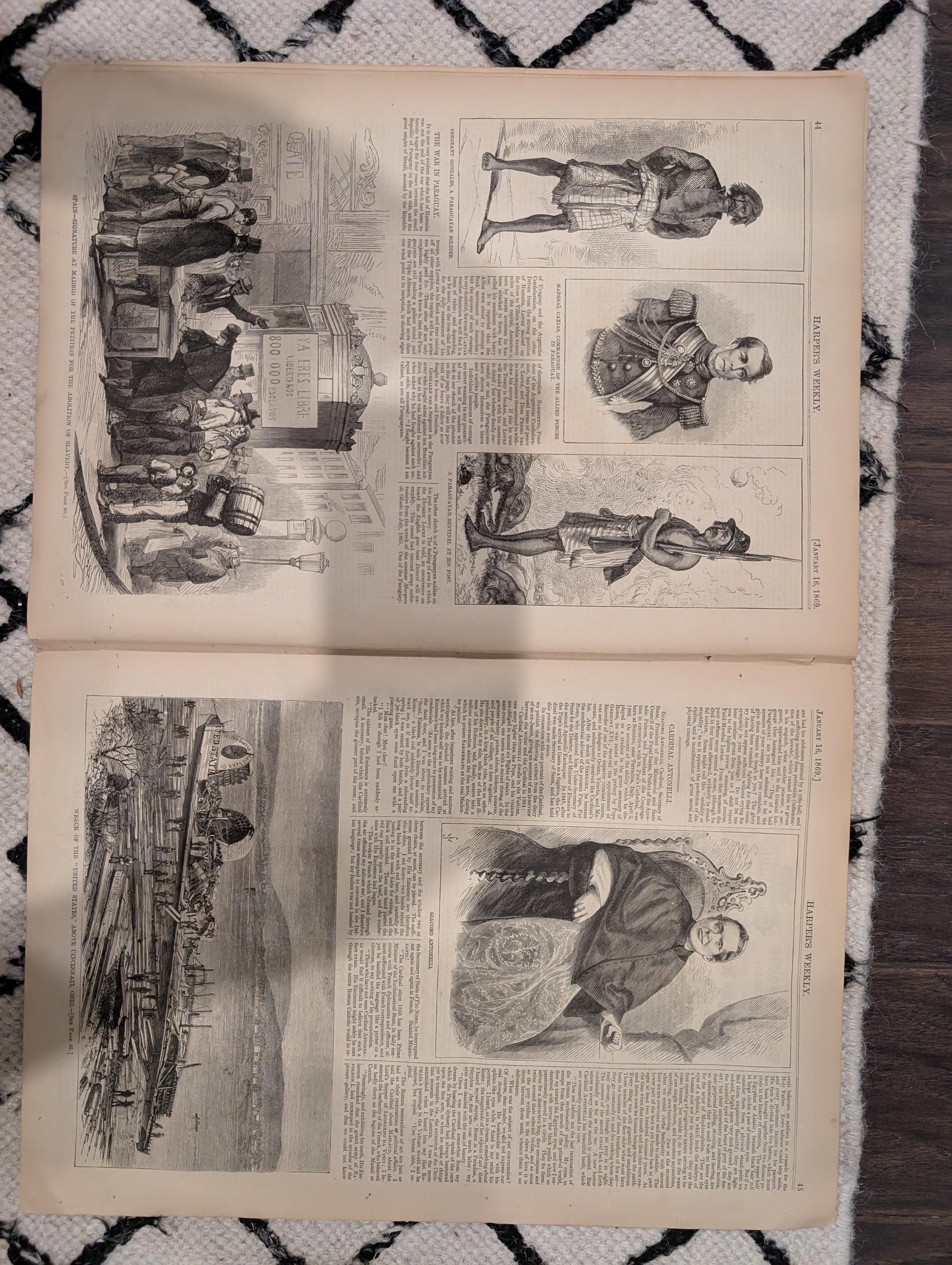 Harper’s Weekly, January 16, 1869 | Winslow Homer “Winter at Sea” | Ice Boats on the Hudson | Custer’s Scouts | Antique Newspaper