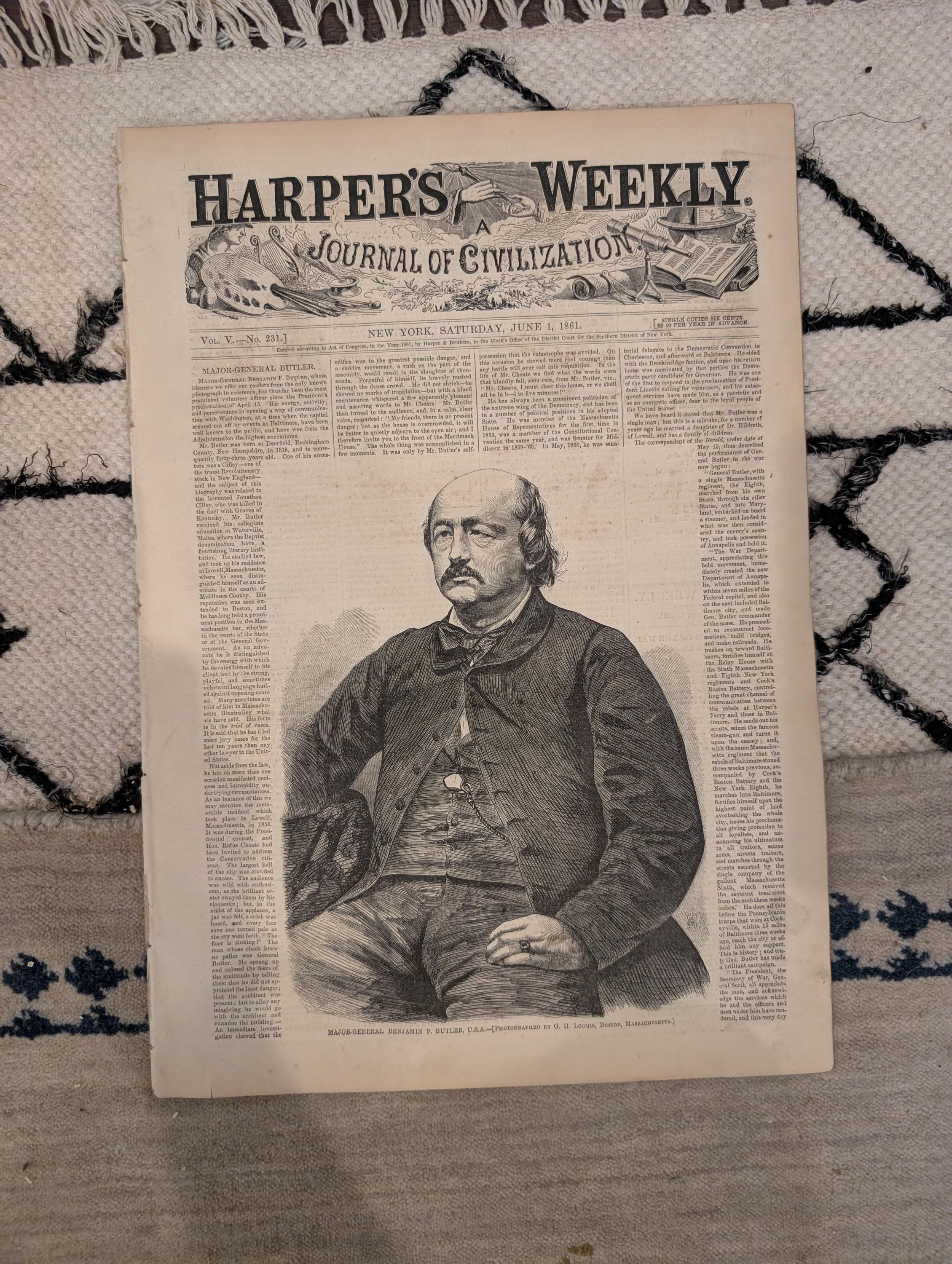 1861 Military Occupation Baltimore Harper's Weekly June 01 Jefferson Davis