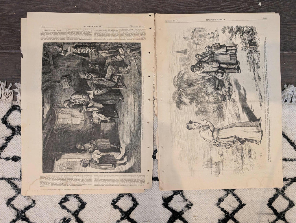 1871 Harper's Weekly Thomas Nast Santa Claus, Witchcraft Centerfold, Christmas, Dec 30