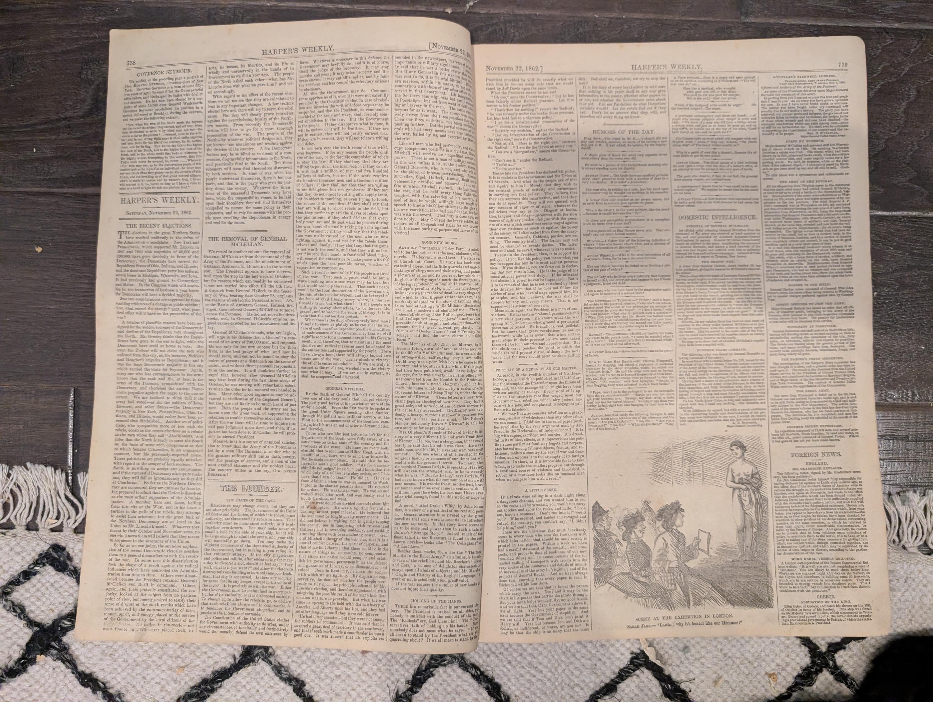 Harper’s Weekly – November 22, 1862 – “Army of the Ohio on the March” • McClellan to Burnside • Horatio Seymour