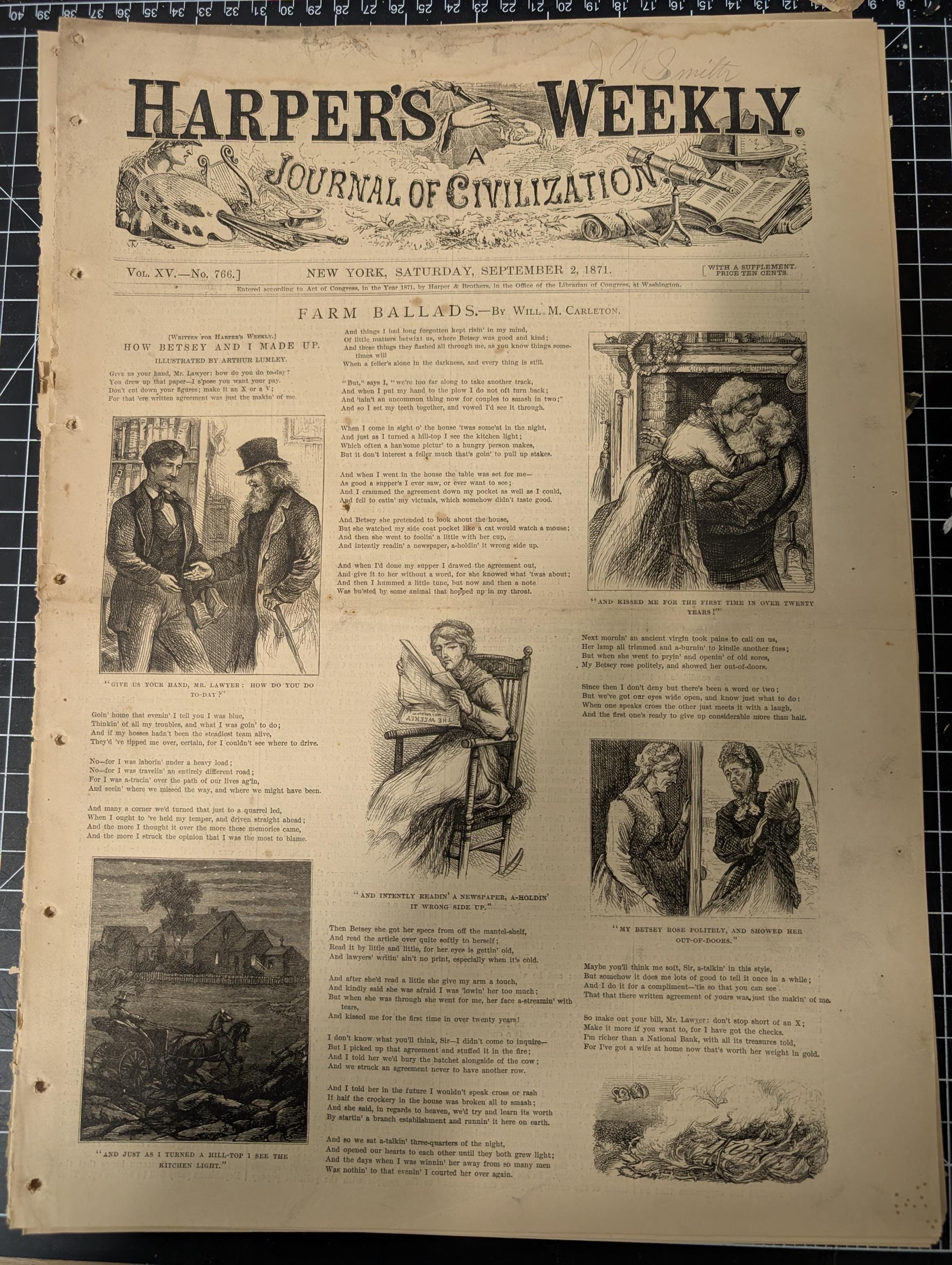 Harper’s Weekly – September 2, 1871 | Thomas Nast Cartoon, Wilkie Collins Portrait, Tammany Ring, “Summer Palaces” | Complete w/ Supplement