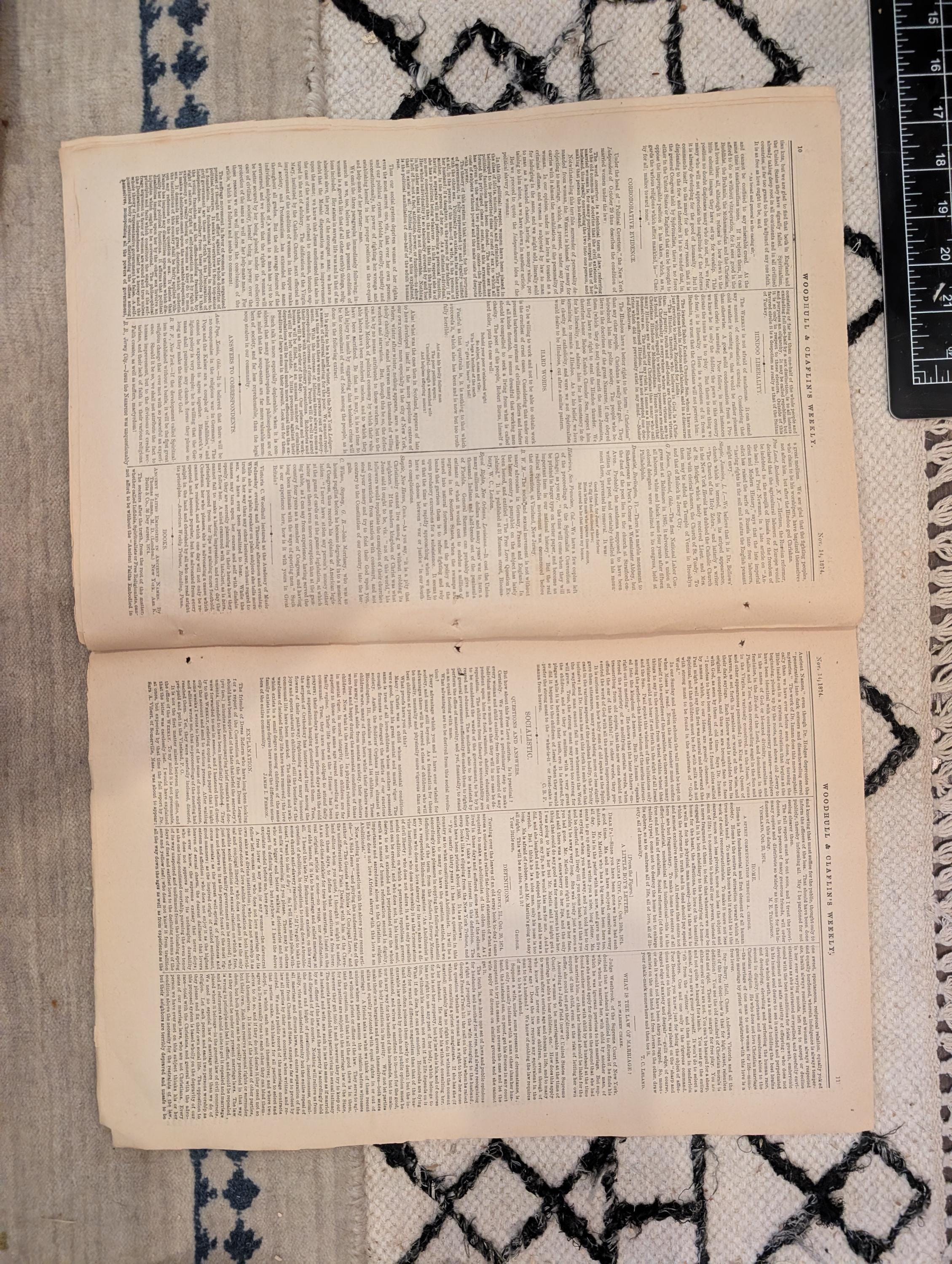 1874 Woodhull & Claflin's Weekly — Victoria Woodhull, St. Paul's, Spirit — Nov 14