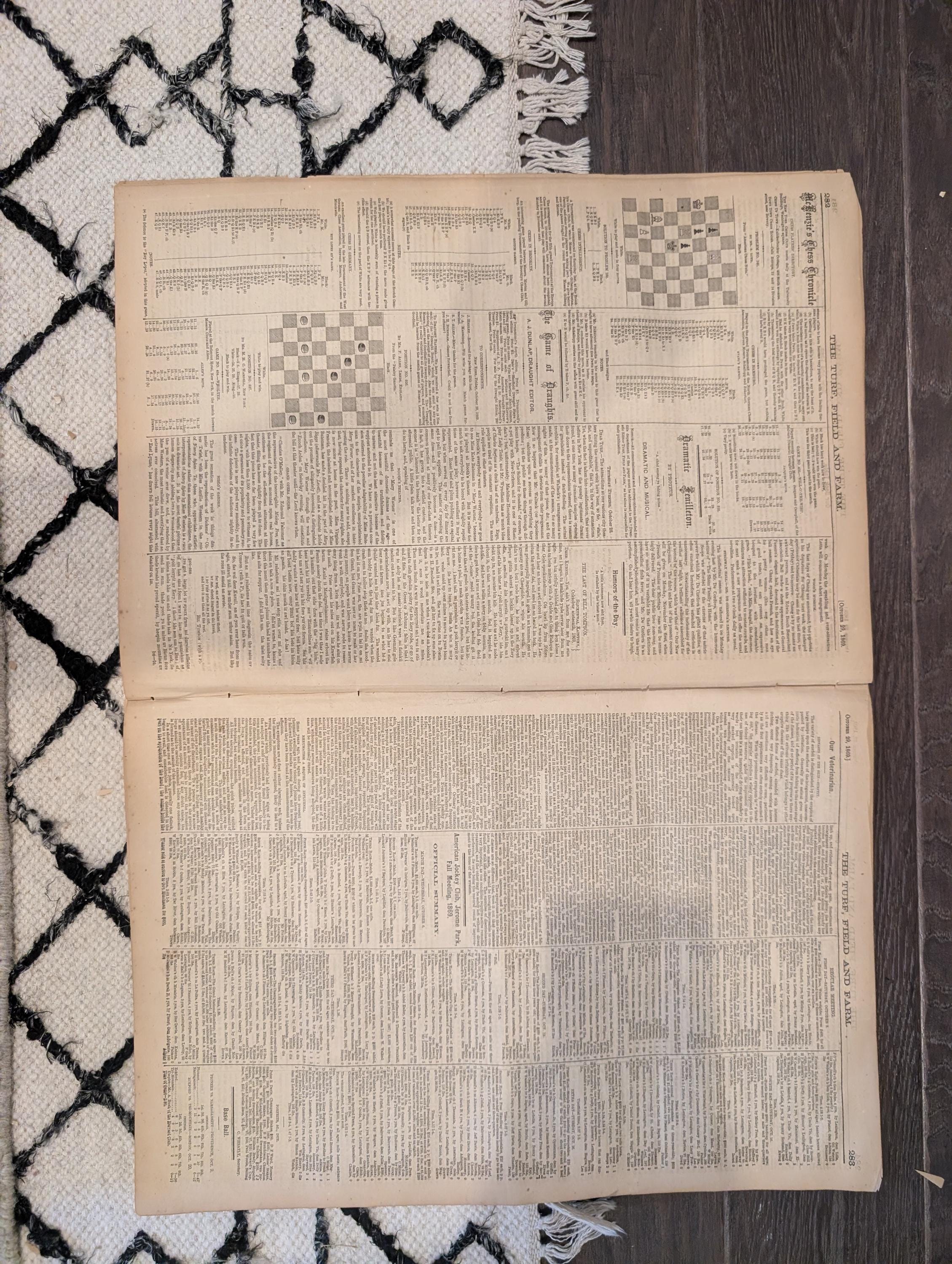 1869 Turf Field and Farm — Jerome Park Races, Guelph Canada, Chess, Baseball, Oct 29