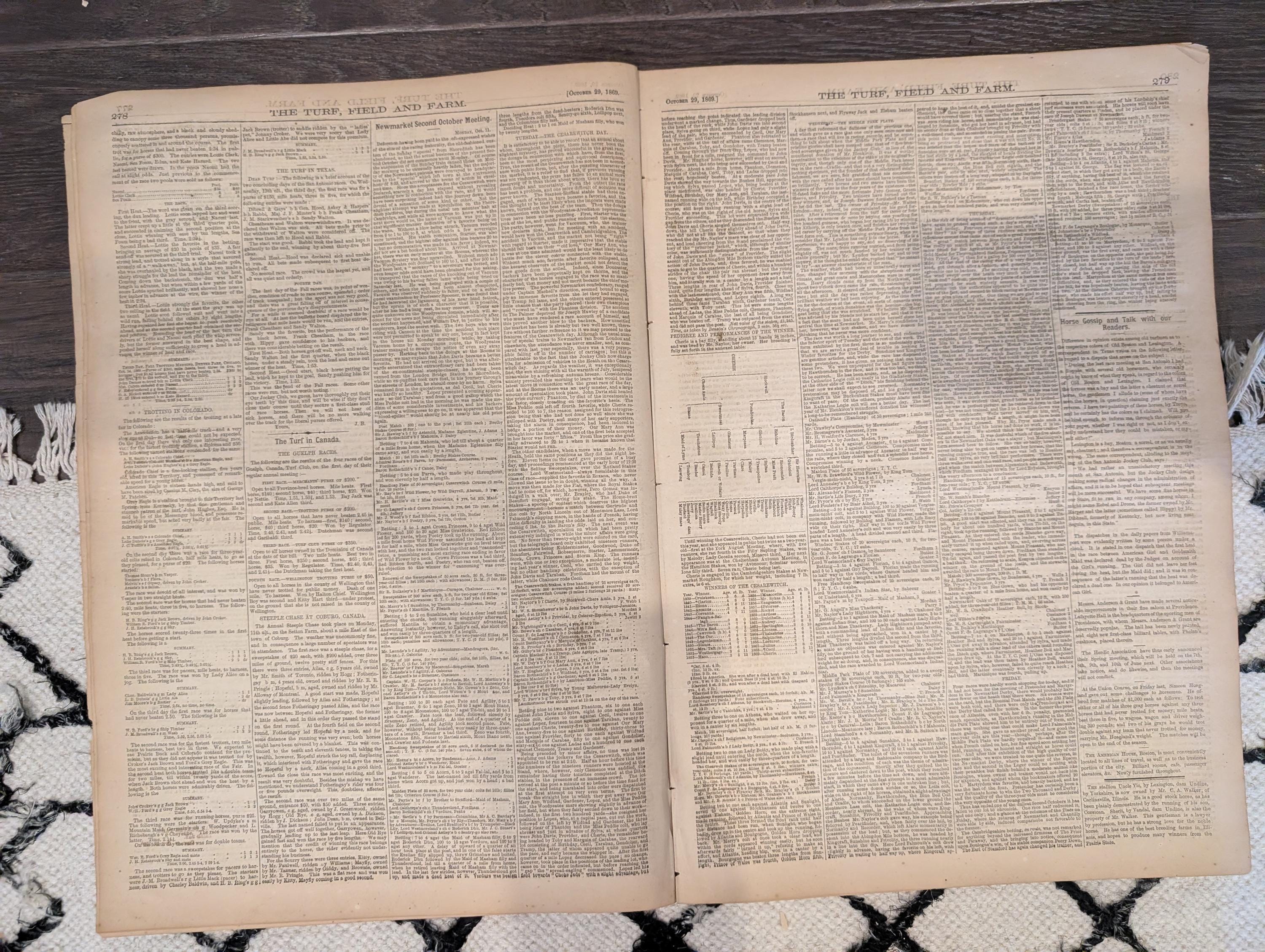 1869 Turf Field and Farm — Jerome Park Races, Guelph Canada, Chess, Baseball, Oct 29