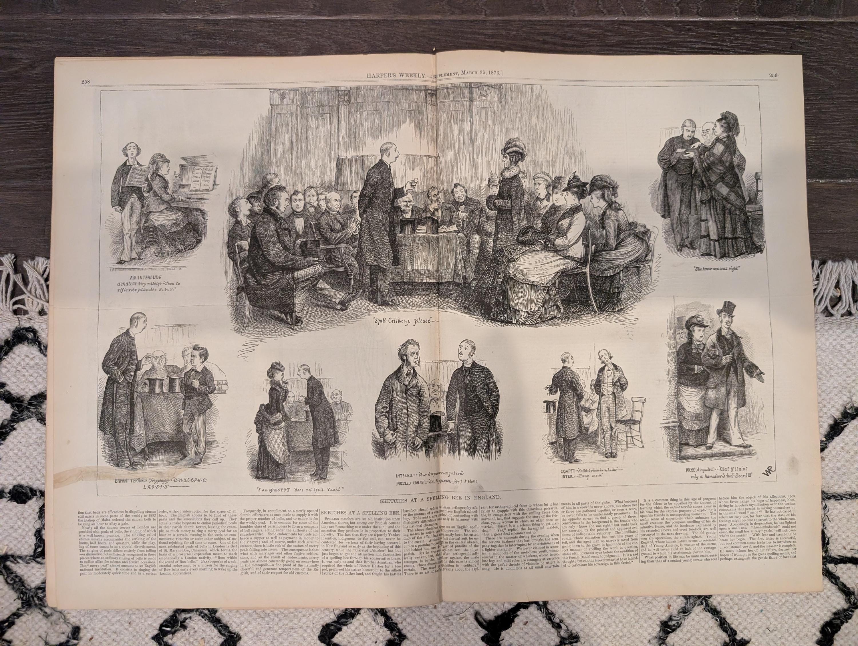 Harper’s Weekly Mar 25 1876 – Thomas Nast, Academy of Music, Bessemer Steel, Big Ben, Supplement Included