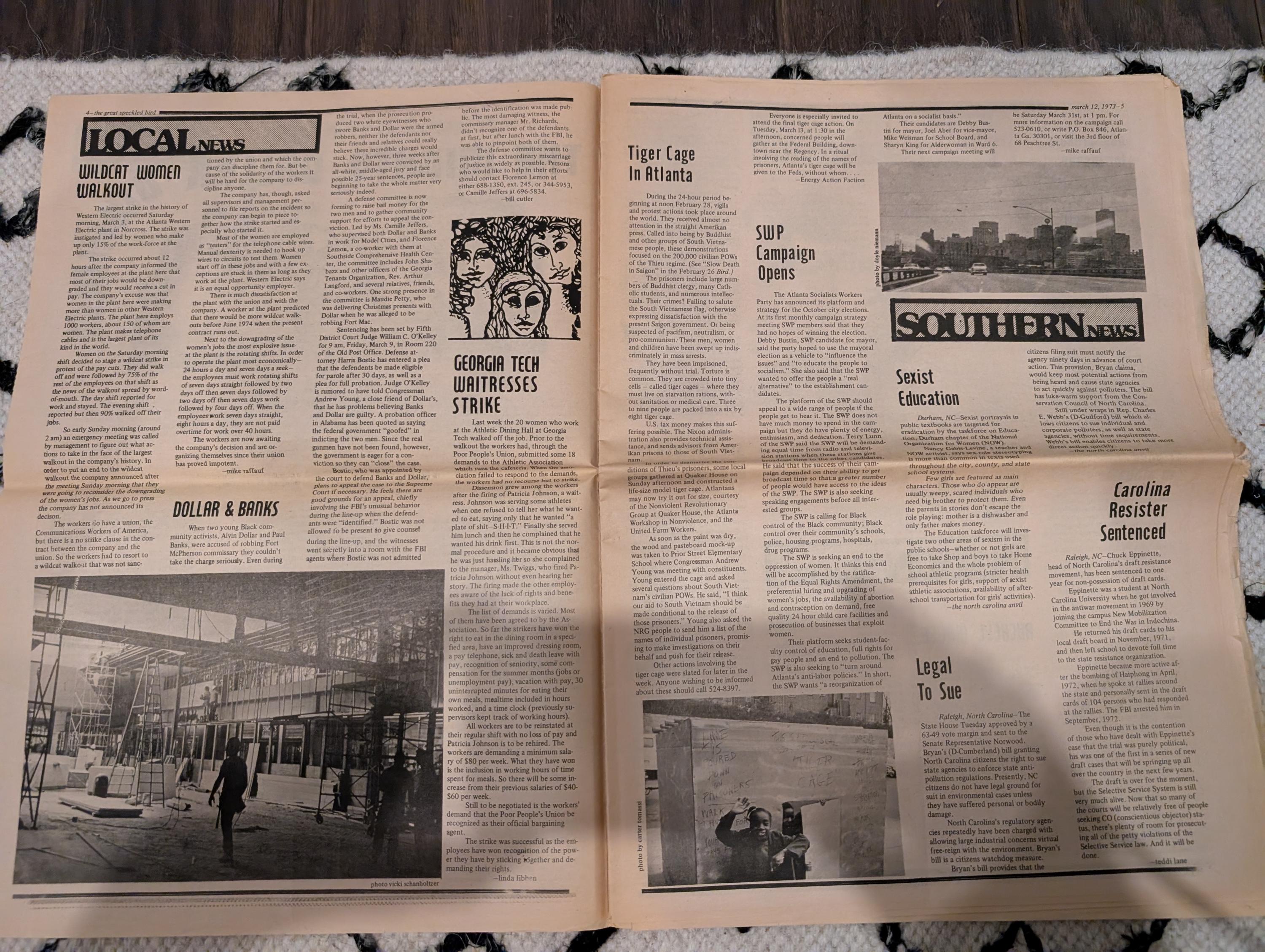 Vintage Underground Newspaper – The Great Speckled Bird – March 12, 1973 – International Women’s Day, UFW, Labor & Protest History