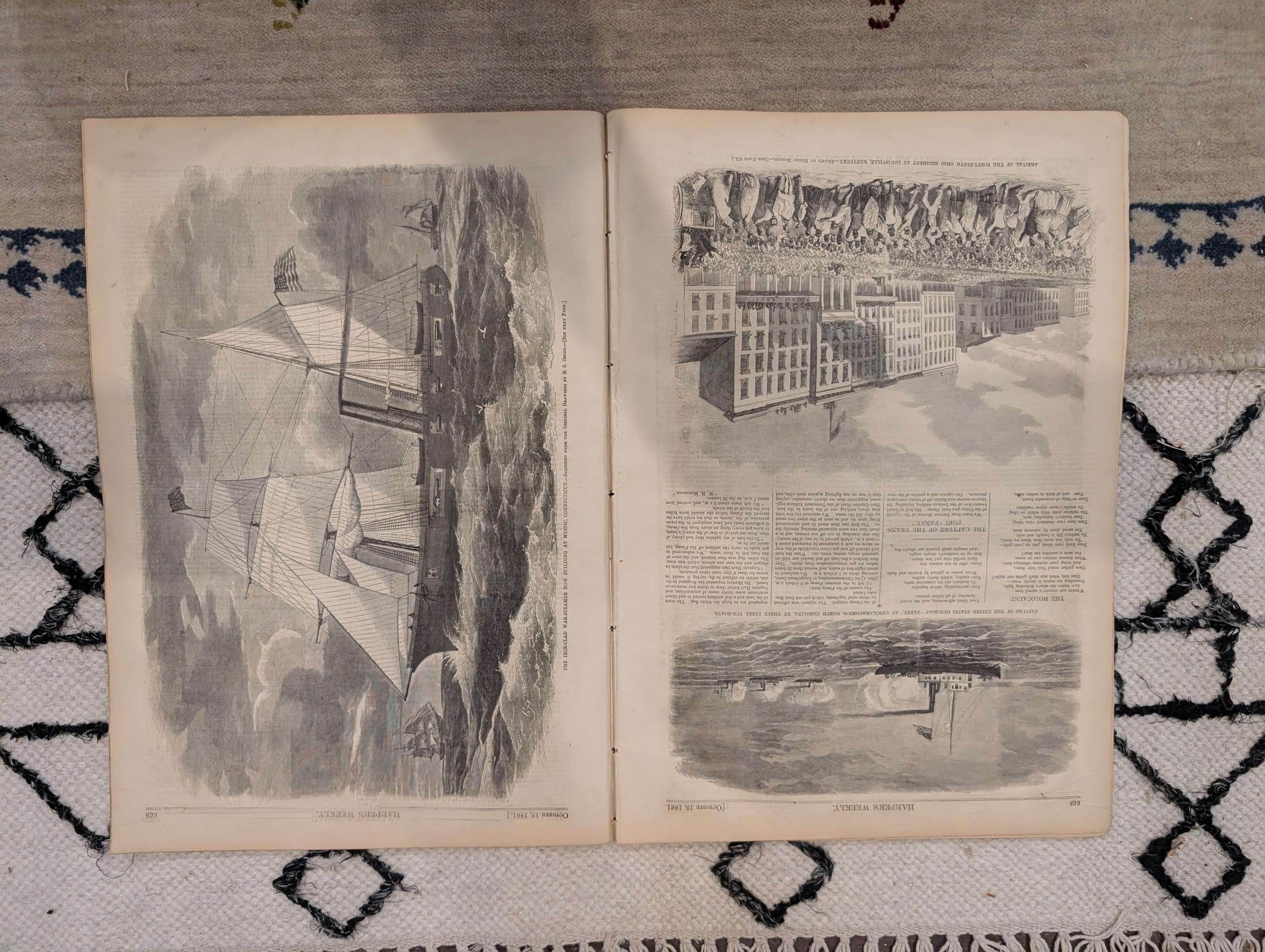 1861 War Map of Kentucky Harper's Weekly Oct 19 Ironclad Sherman Louisville