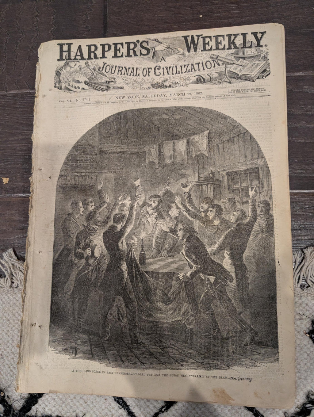 Harper’s Weekly March 29 1862 – Battle of Pea Ridge, Manassas, Columbus KY, Fort Clinch, Civil War Maps & Illustrations