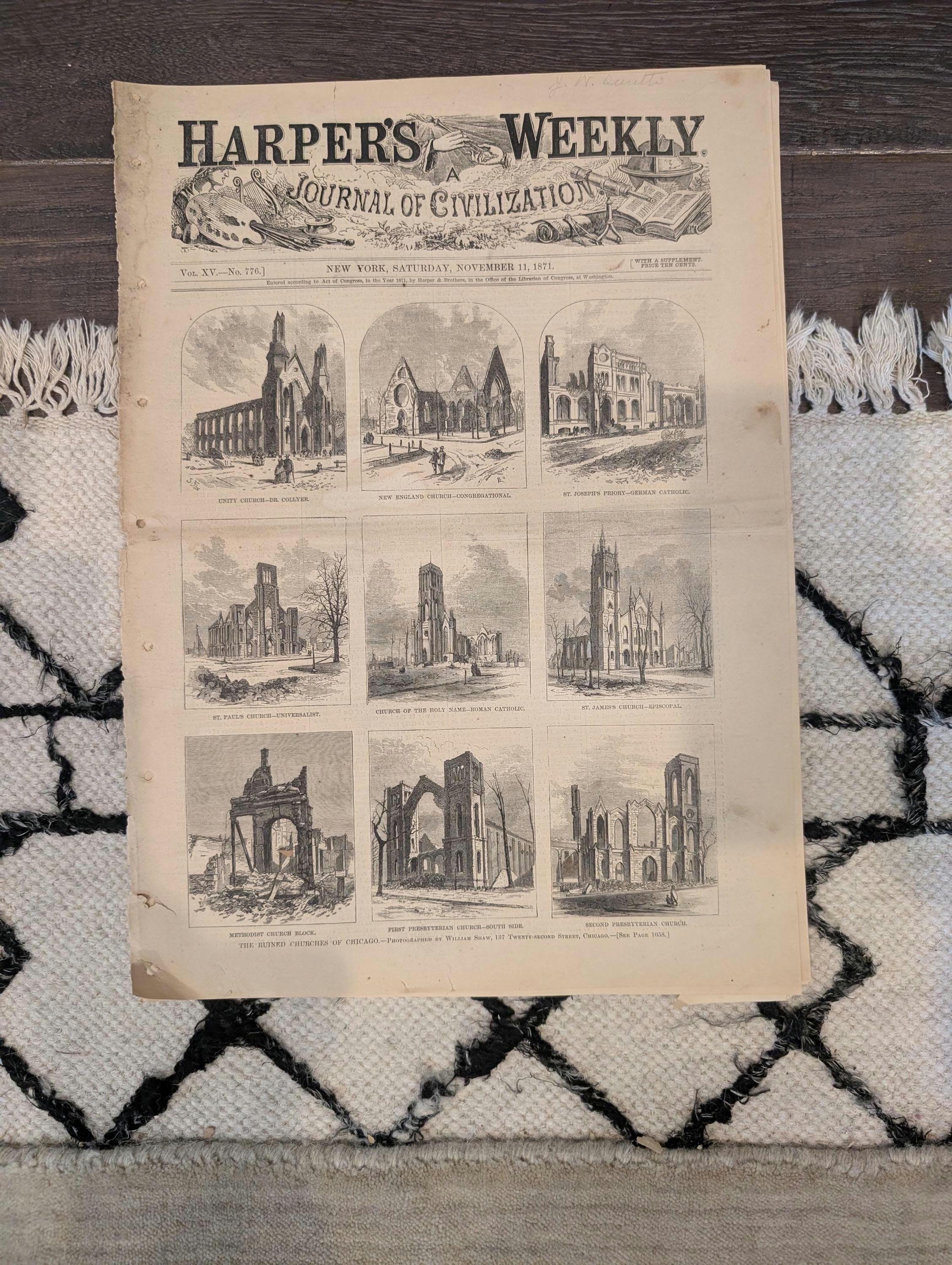 1871 Great Chicago Fire Ruins, Nast "Tammany Tiger Loose," Château Lafite Harvest — Nov 11