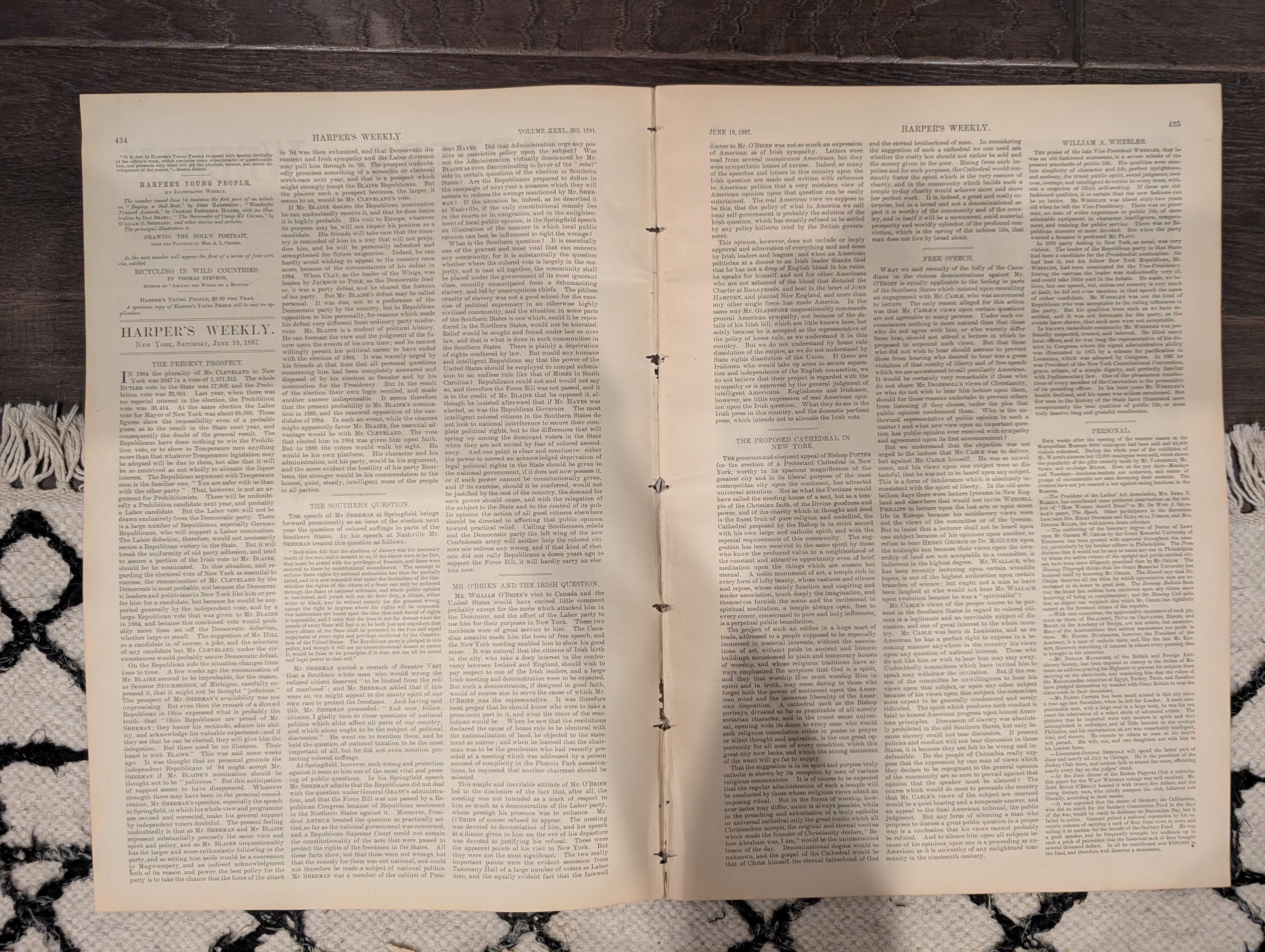 Harper’s Weekly — June 18, 1887 — ACTORS’ MONUMENT, Frederic Remington Horse Racing, Princeton College Centerfold, Queen Victoria Portraits