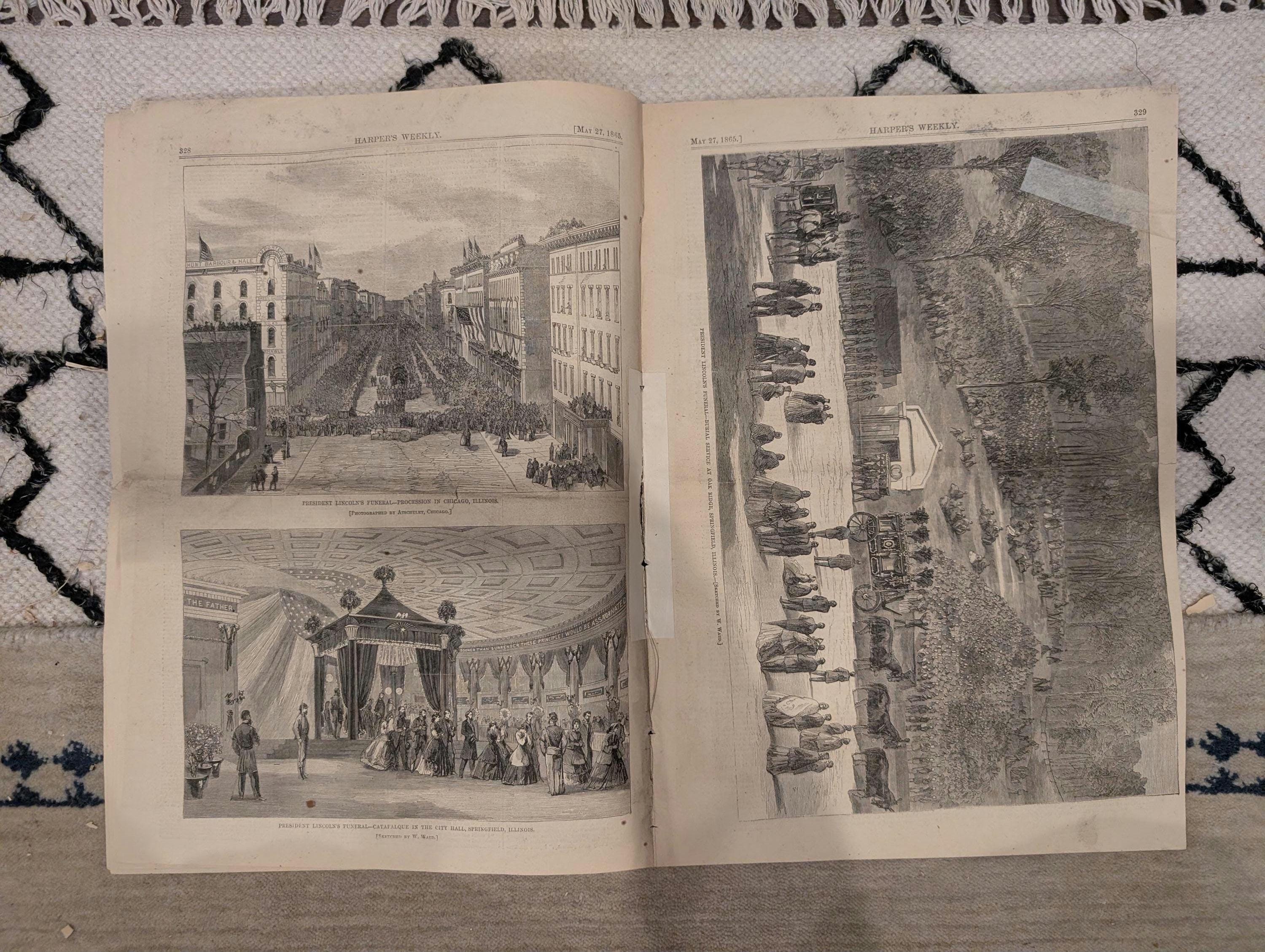 1865 Capture of Jeff Davis Harper's Weekly May 27 Lincoln Burial Springfield