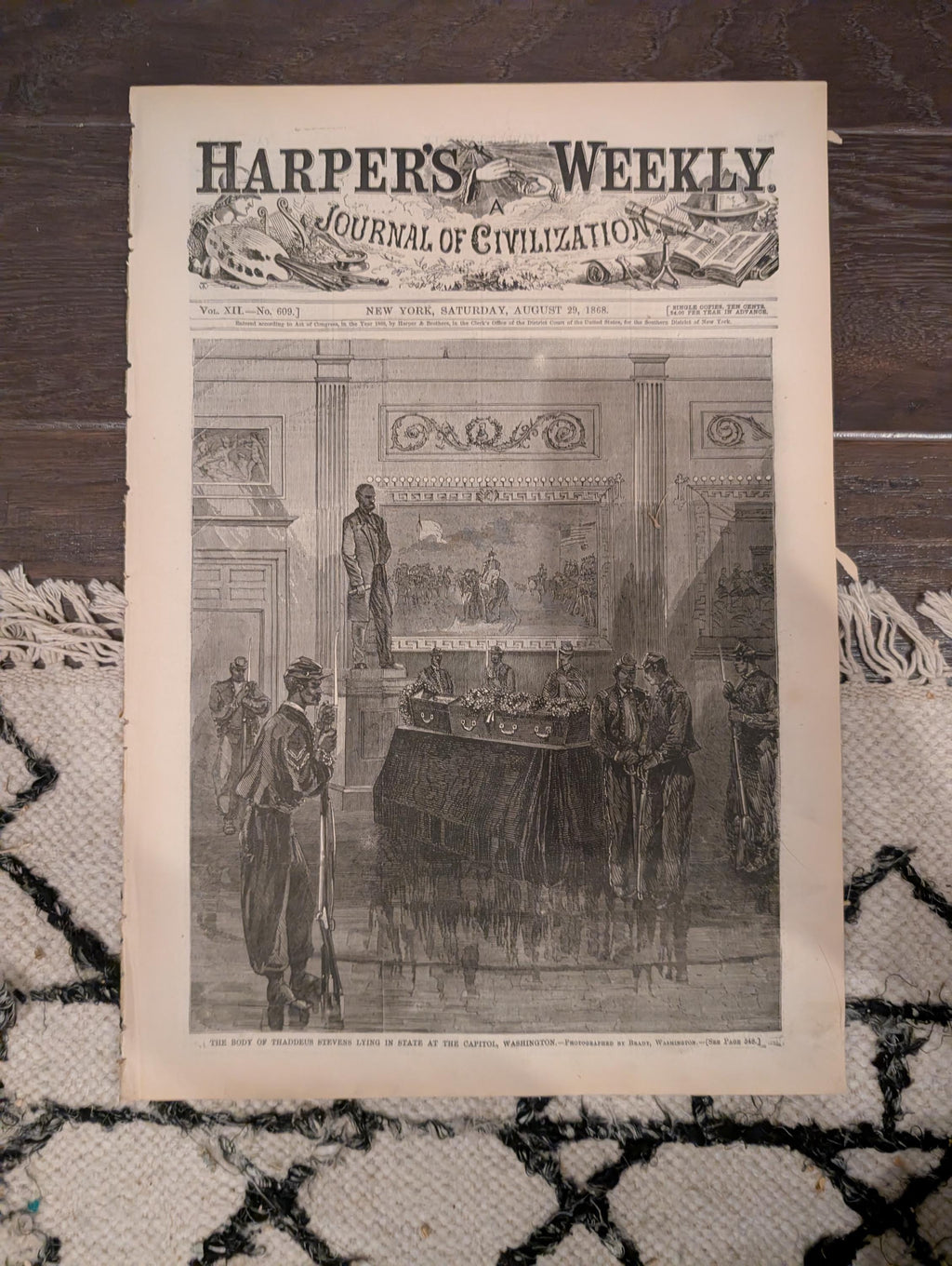 Harper’s Weekly – August 29, 1868 – Thaddeus Stevens Death • Cattle Plague • Methodist Camp Meeting • Shipwreck
