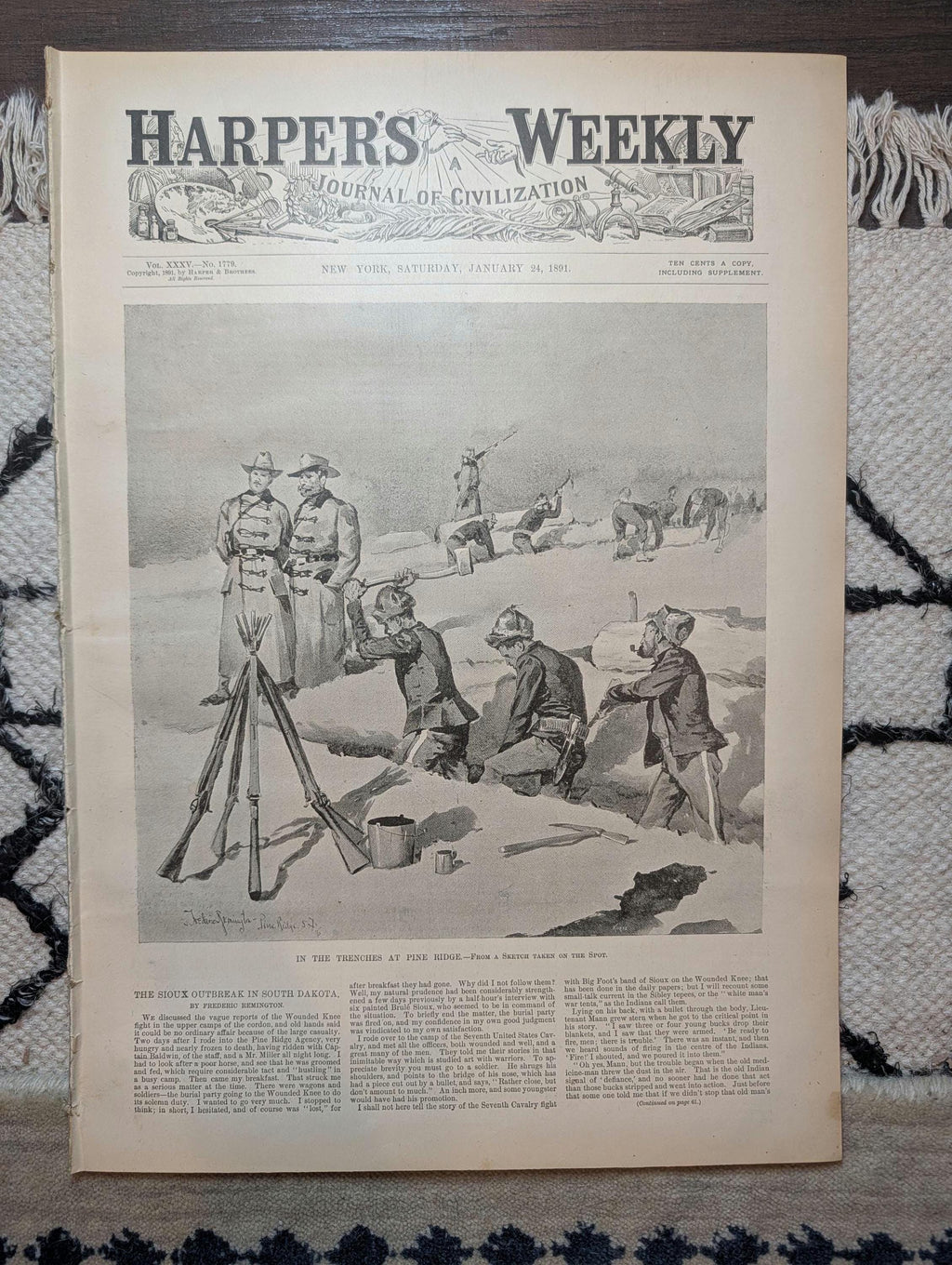 1891 Remington "Wounded Knee" & Pine Ridge — Five Prints, Springfield — Jan 24