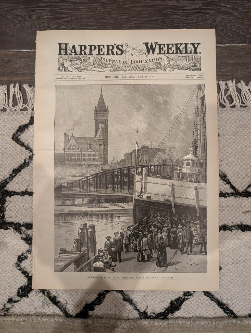 Harper’s Weekly – May 28, 1887 – Chicago Front Page, Decoration Day Centerfold, Rural Pennsylvania Auction, Broadway Elevated Railroad