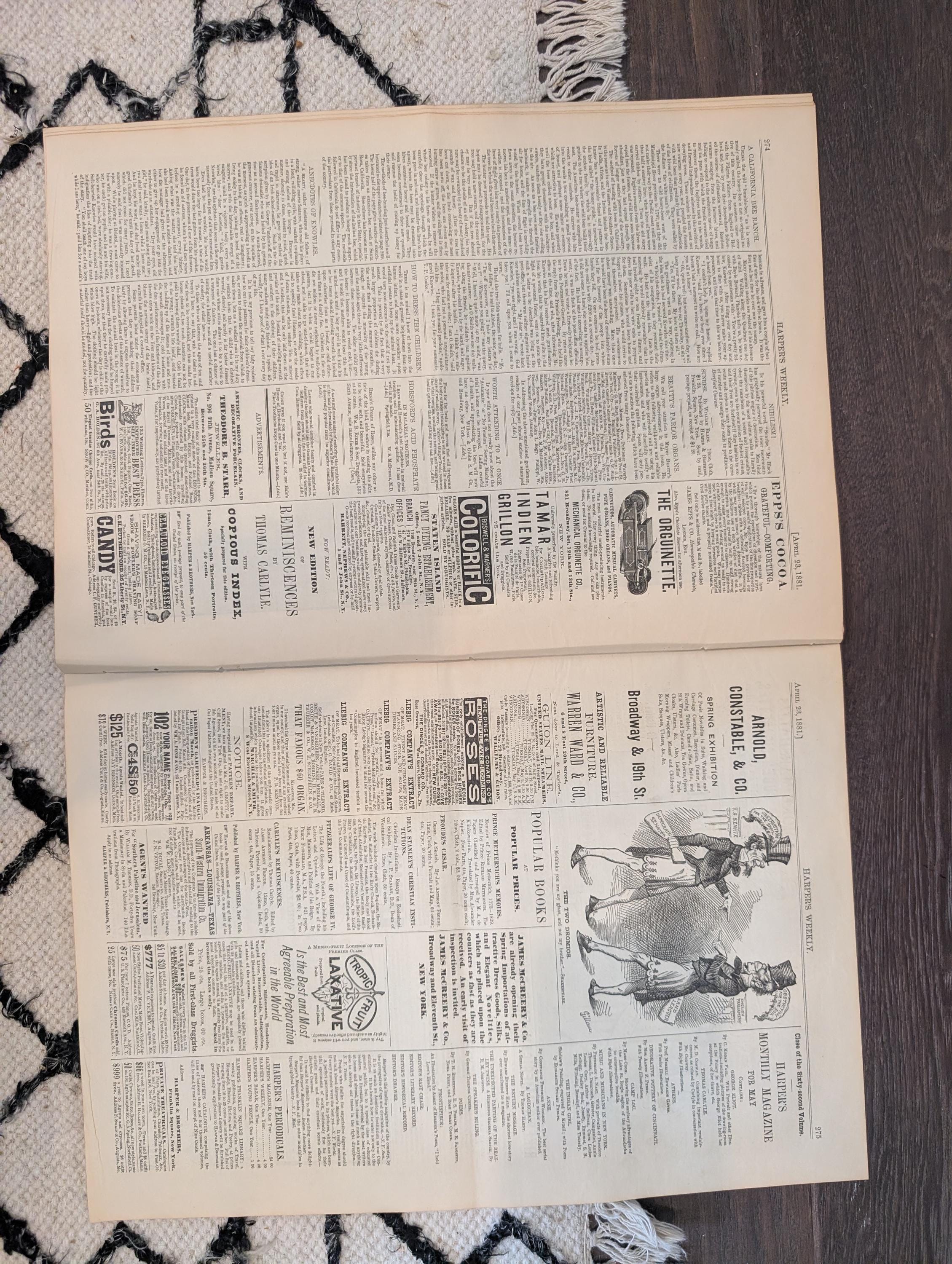 1881 Nast Double Issue, California Bee Ranch, Czar Assassination Scene — Apr 23