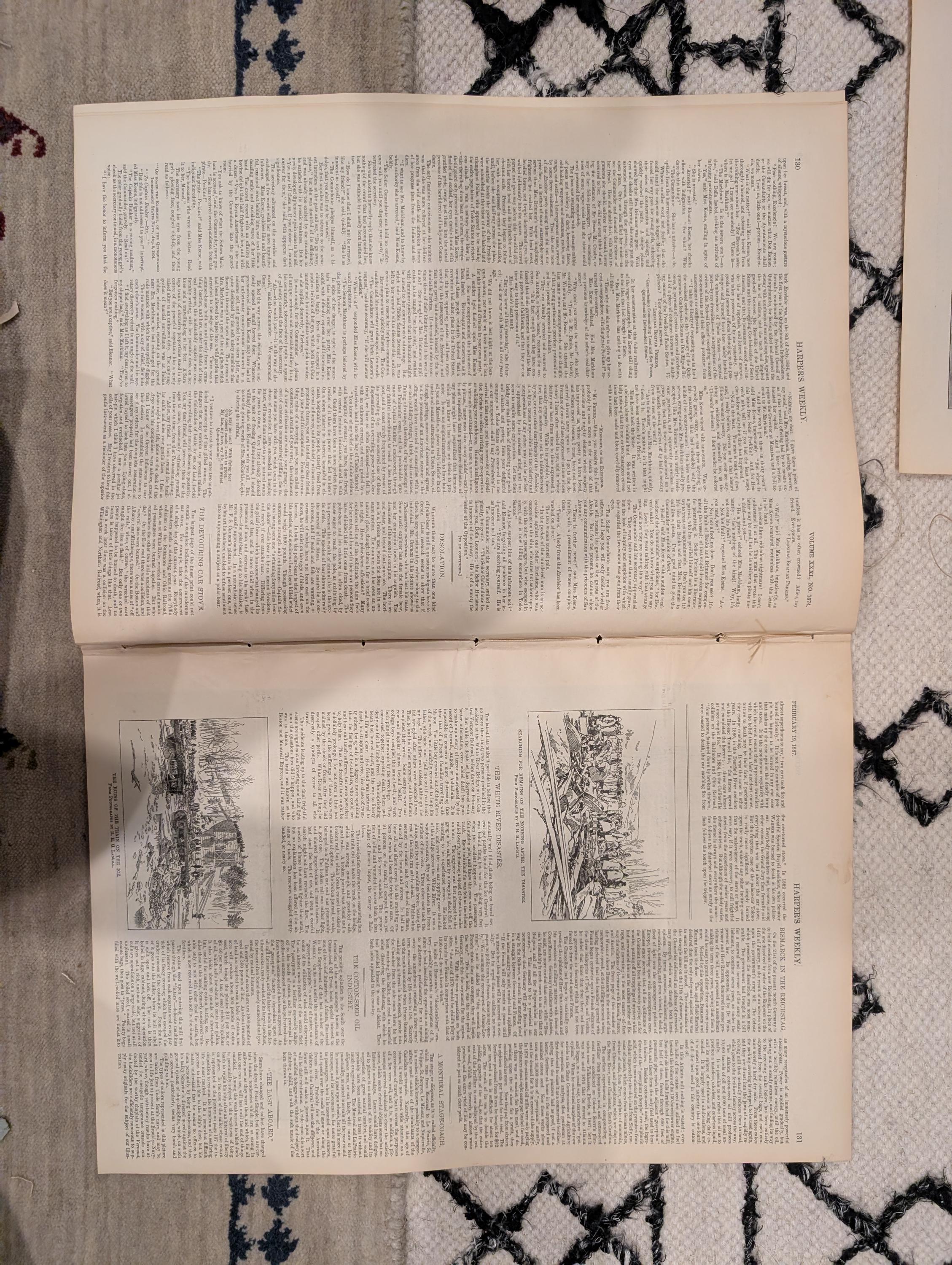 Harper’s Weekly – February 19, 1887, Original • Bismarck Front Page • Frederic Remington Plate • Railroad Disaster • Winter Canad
