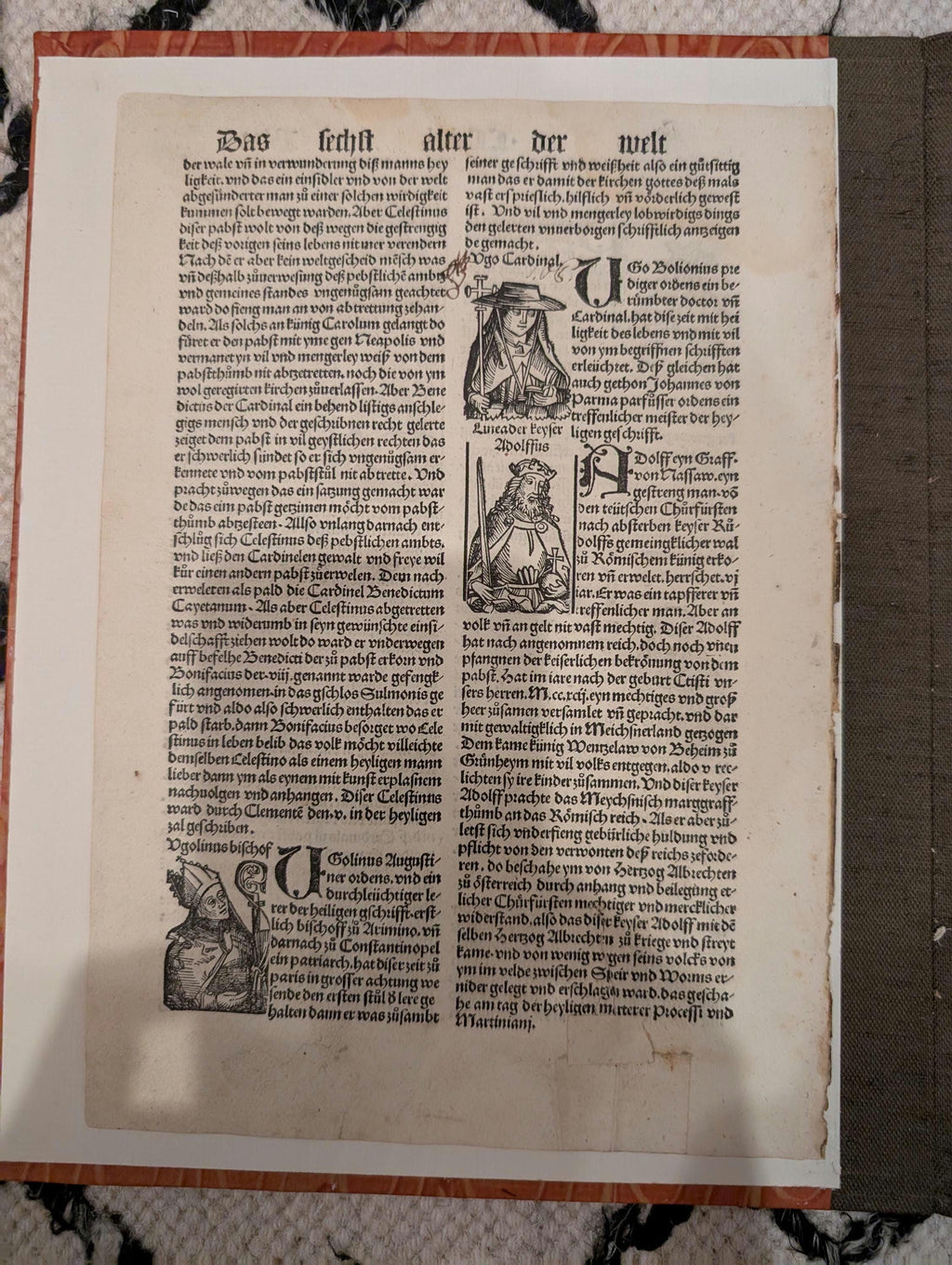 1496 Nuremberg Chronicle Original Leaf – Four Woodcut Portraits of Popes and Bishops – Early Printing