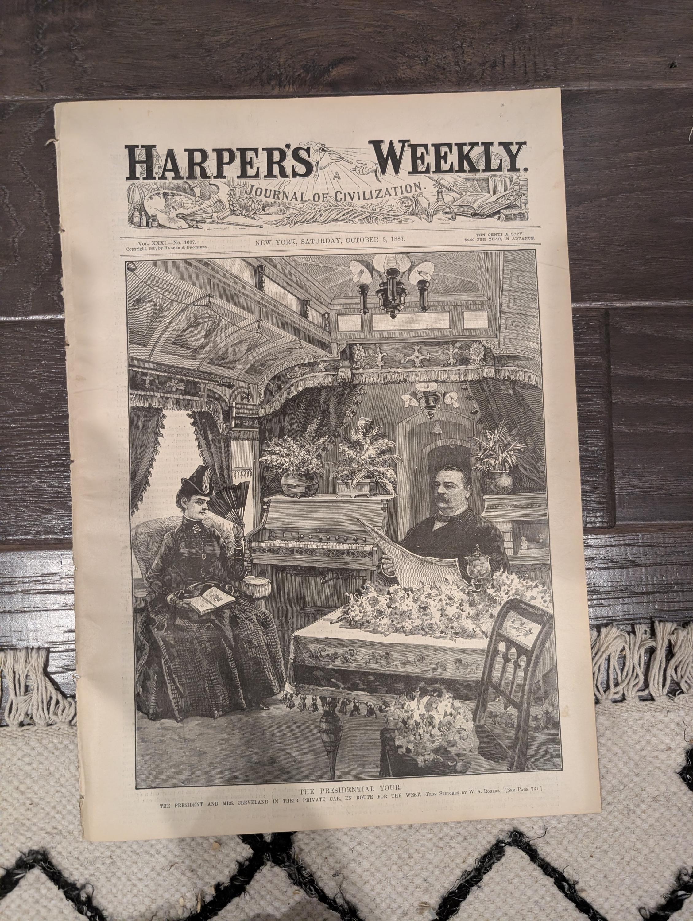 Harper’s Weekly – October 8, 1887 – Presidential Tour  | Grand Army Celebration | America’s Cup Yachts