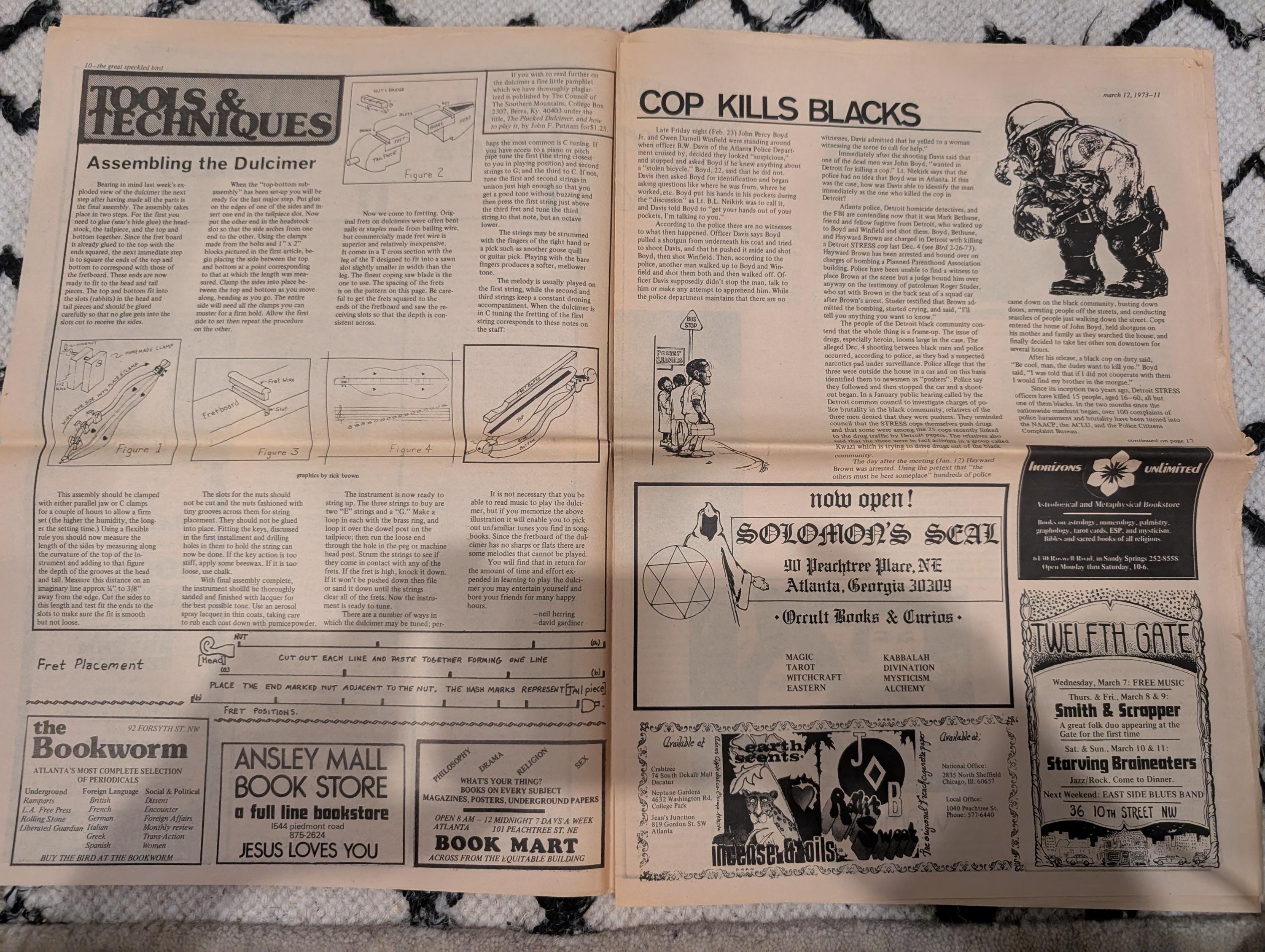 Vintage Underground Newspaper – The Great Speckled Bird – March 12, 1973 – International Women’s Day, UFW, Labor & Protest History