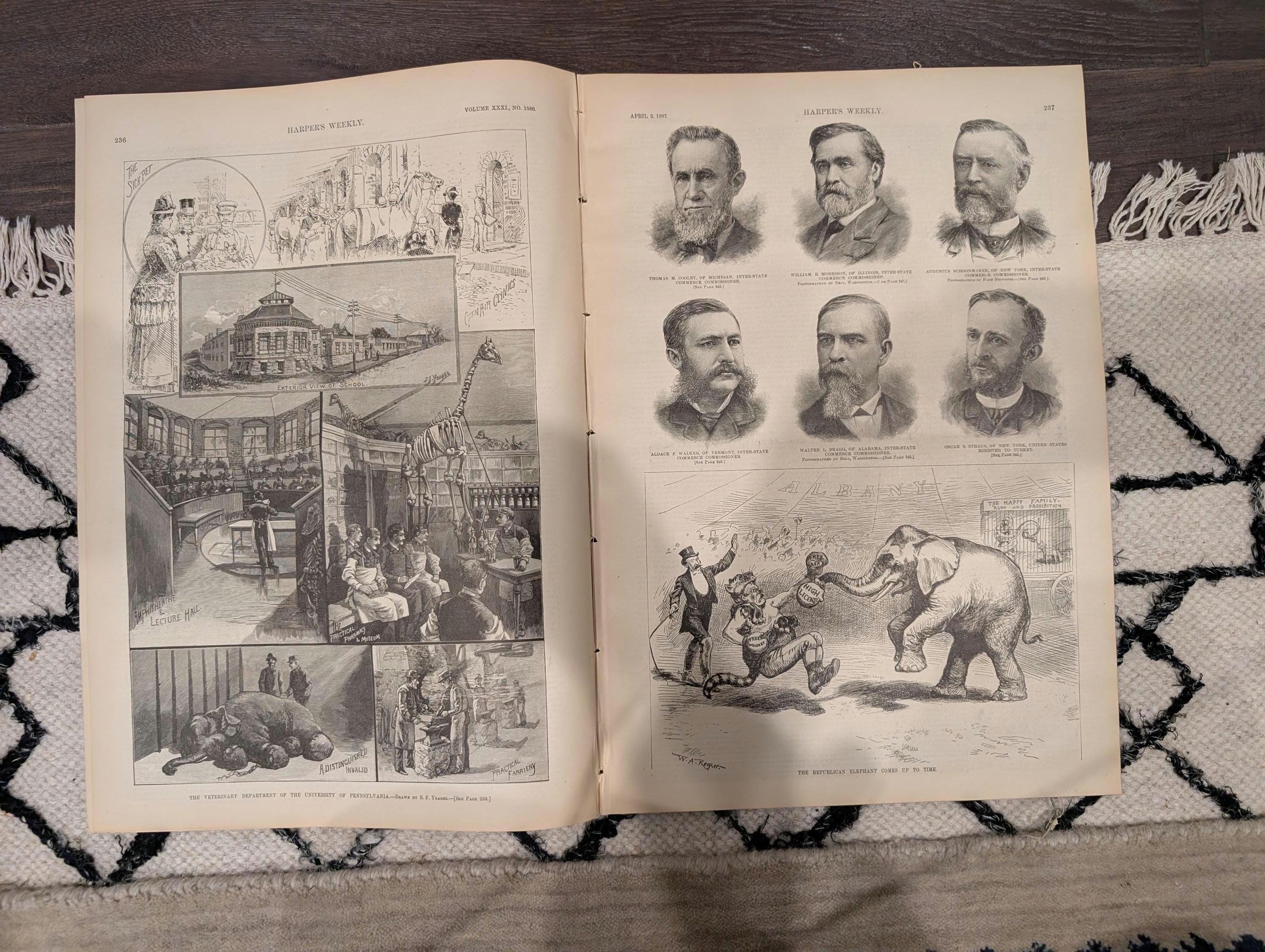 HARPER’S WEEKLY — April 2, 1887 — Mark Twain Bust, Republican Elephant, Casemate Fort Firing, Papago Indians, Ship in Storm