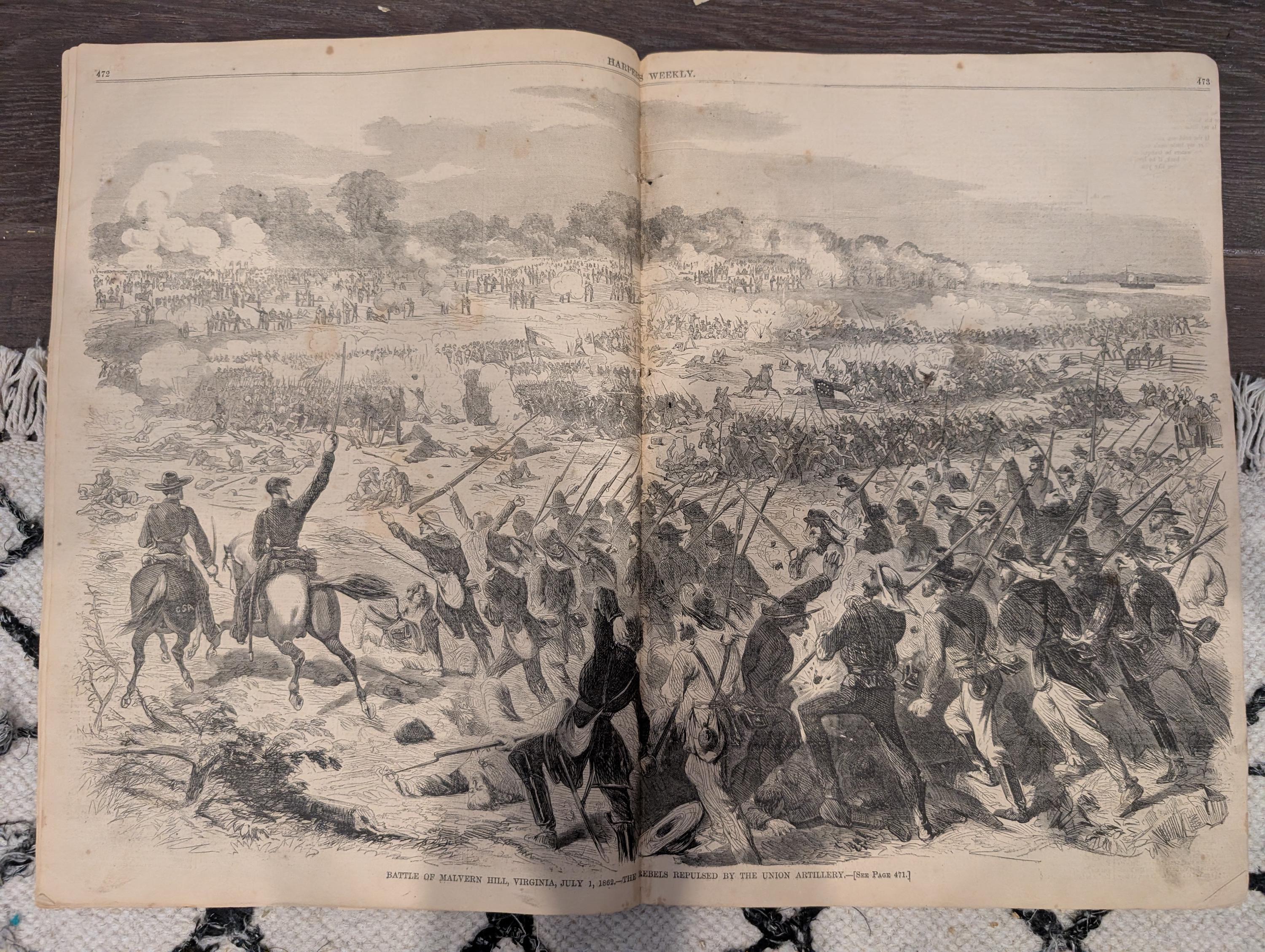 Harper’s Weekly – July 26, 1862 • Battle of Malvern Hill • Rebel Ironclad “Virginia #2” • Vicksburg Bombardment, Lincoln’s Compensation Plan