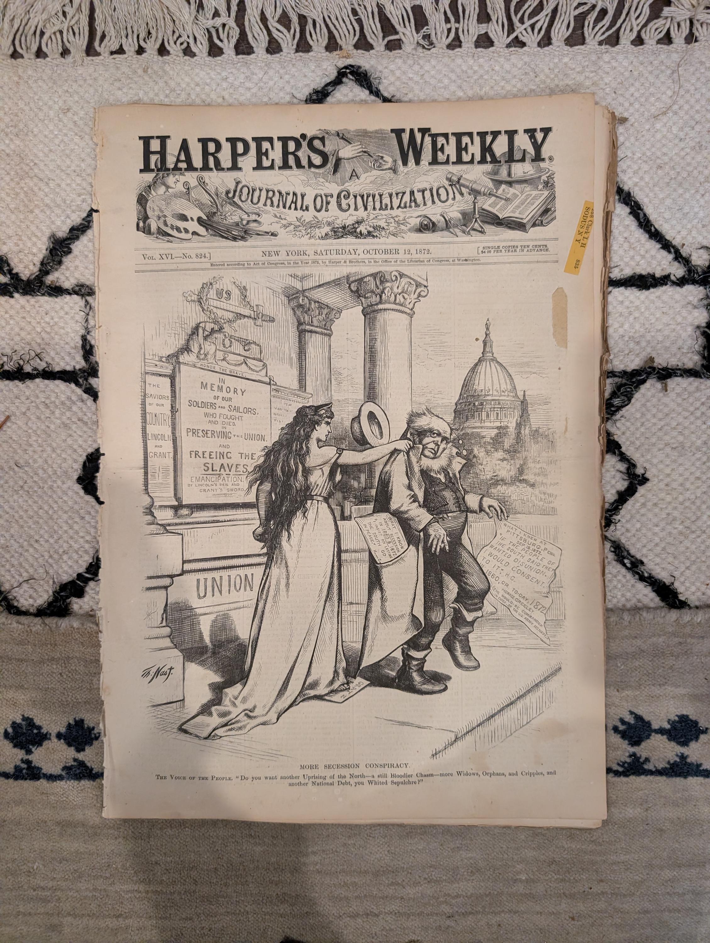1872 Nast Conspiracy Harper's Weekly Oct 12 Reconstruction Violence