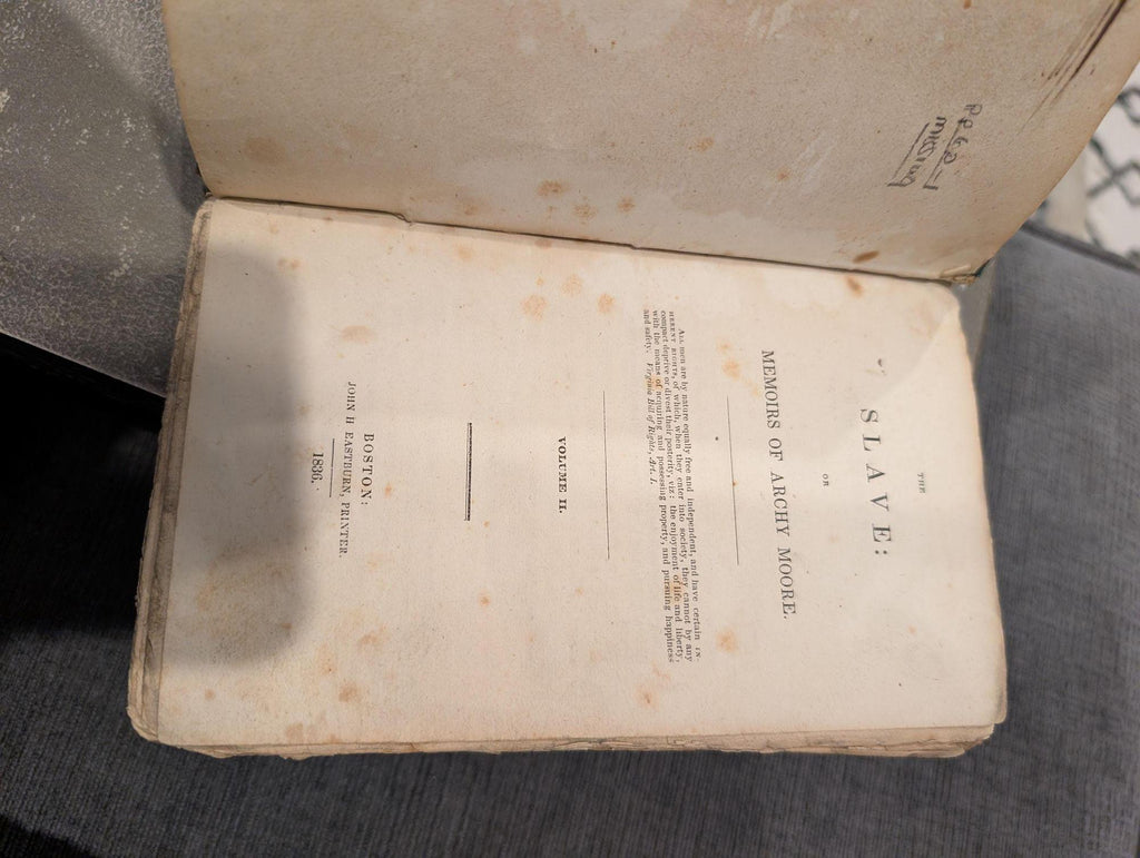 The Slave; or, Memoirs of Archy Moore (1836)  Extremely Rare First Edition in Original Boards  2 Vols.