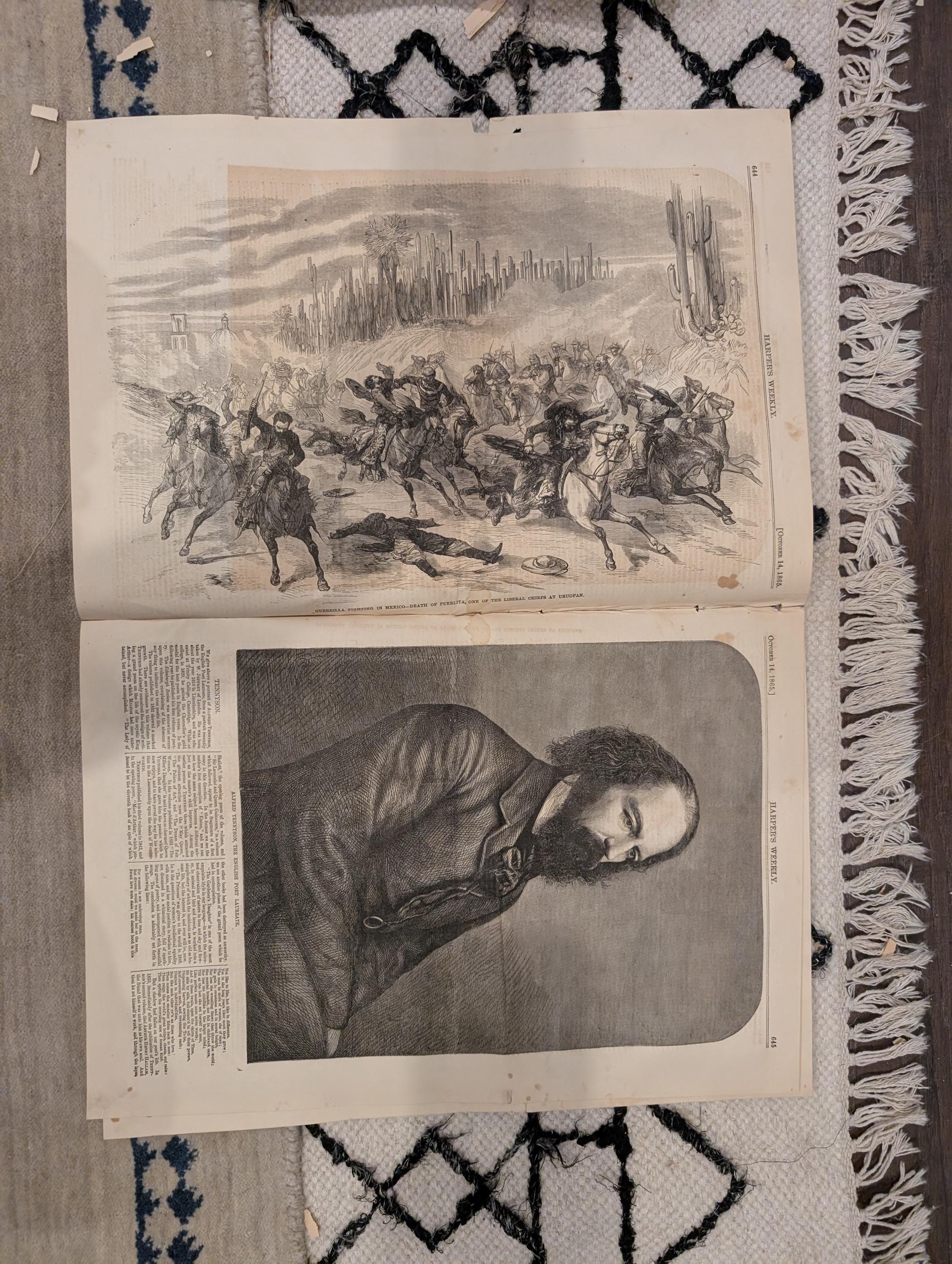 1865 Harper's Weekly — Alfred Tennyson, Central Park, President Johnson Pardons Rebels, Oct 14