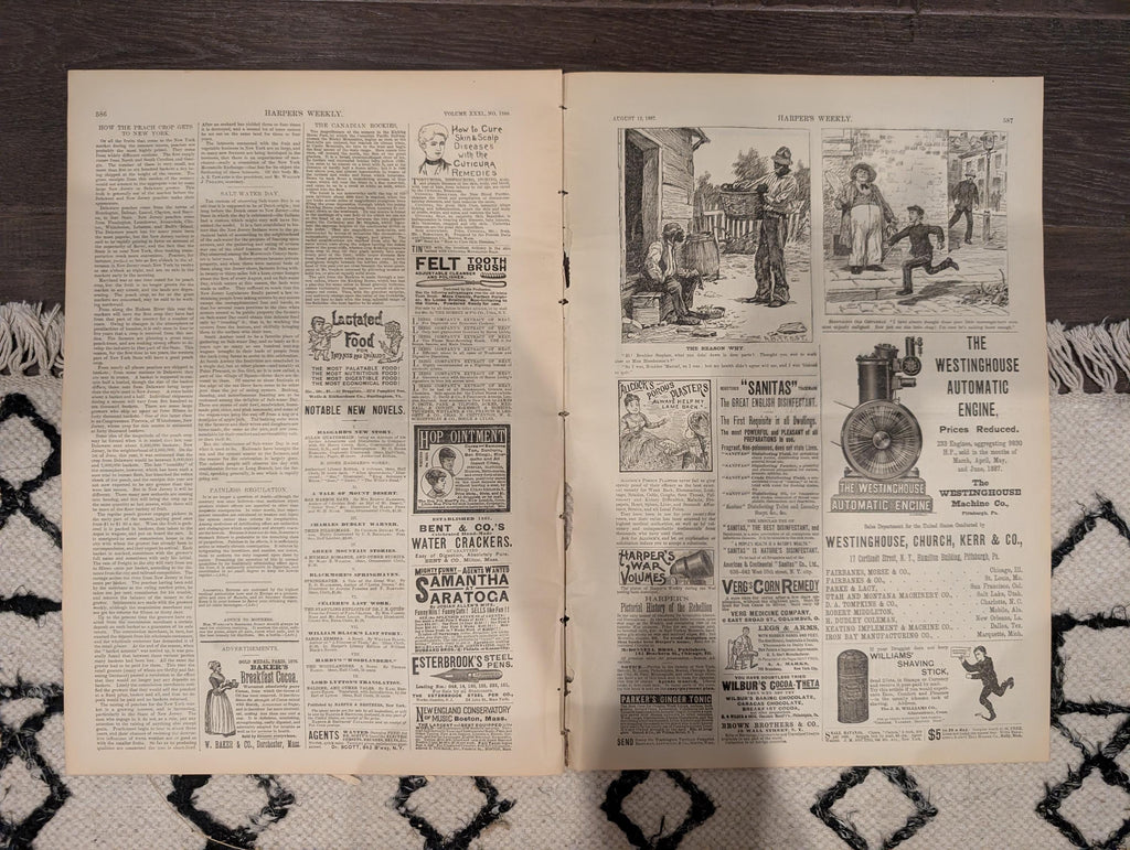 Harper’s Weekly – August 13, 1887 – Packing Peaches, March to Peekskill, New Hampshire Coast, Newfoundland Bait Fishing – Complete Issue
