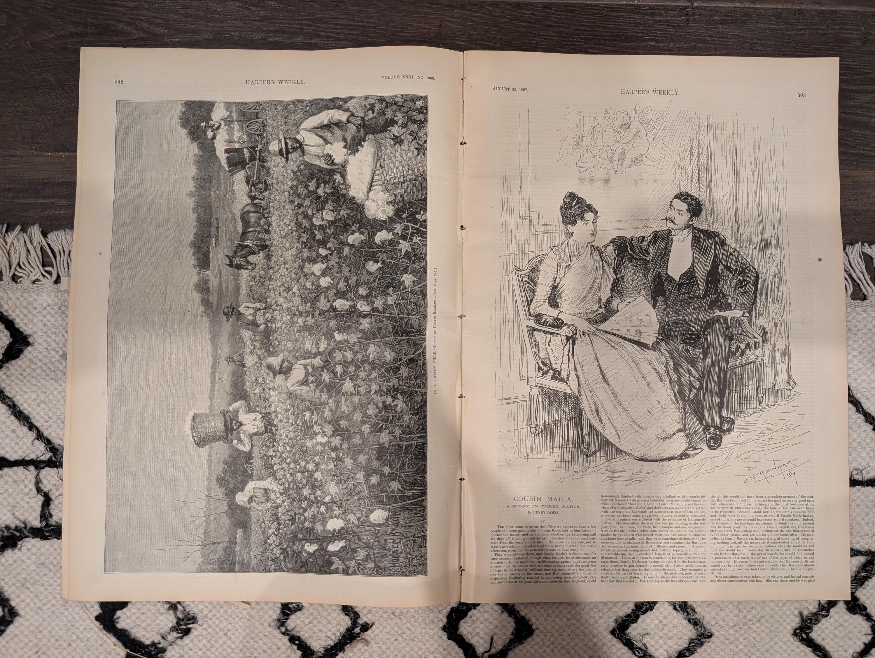 Harper’s Weekly – August 20, 1887 – Illinois Railroad Disaster, Cotton Picking in the South, Great Northern Views, Pears Soap Ad & More