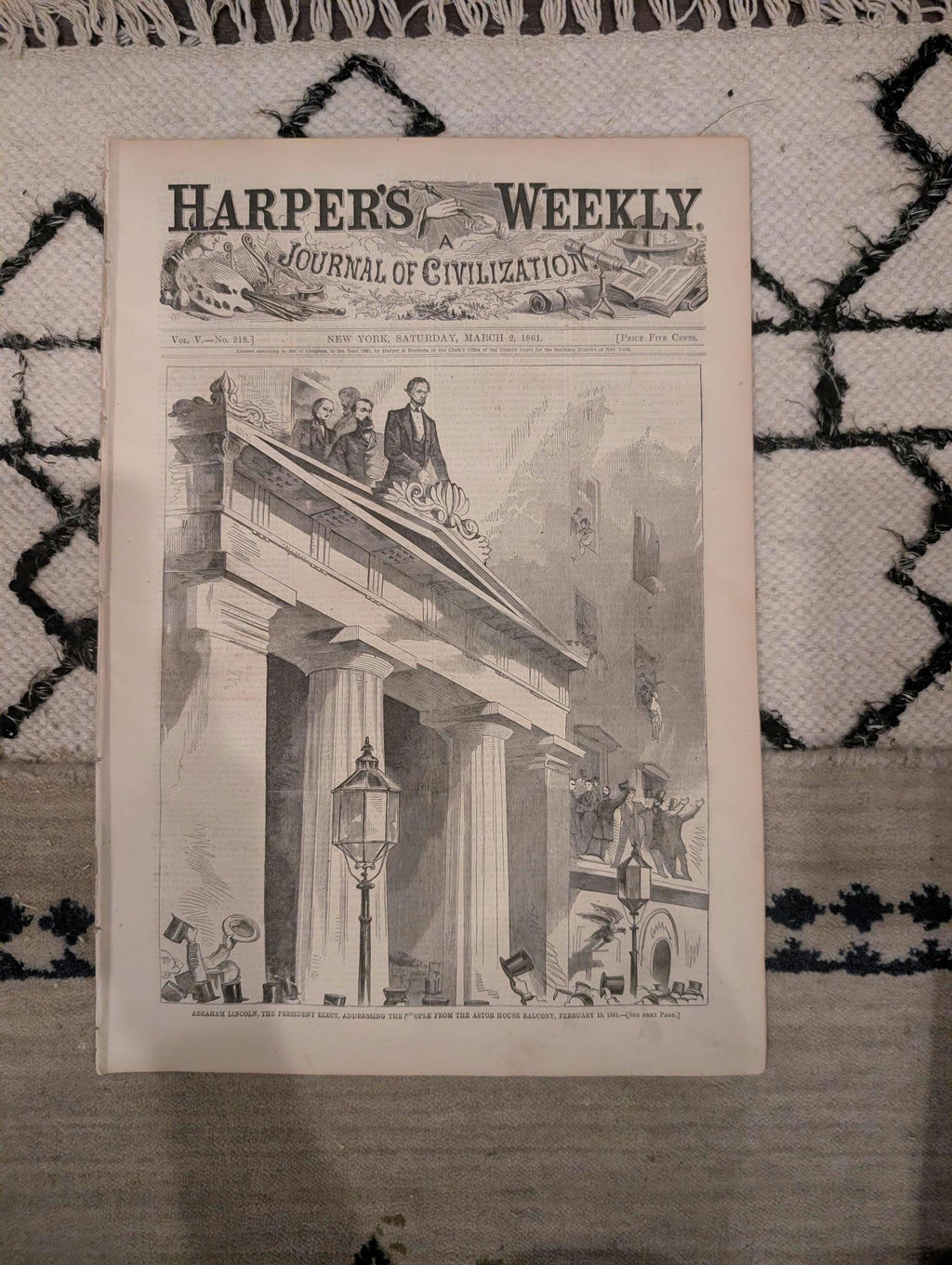 1861 Harper's Weekly March 02 Lincoln Astor House Balcony Fort Sumter