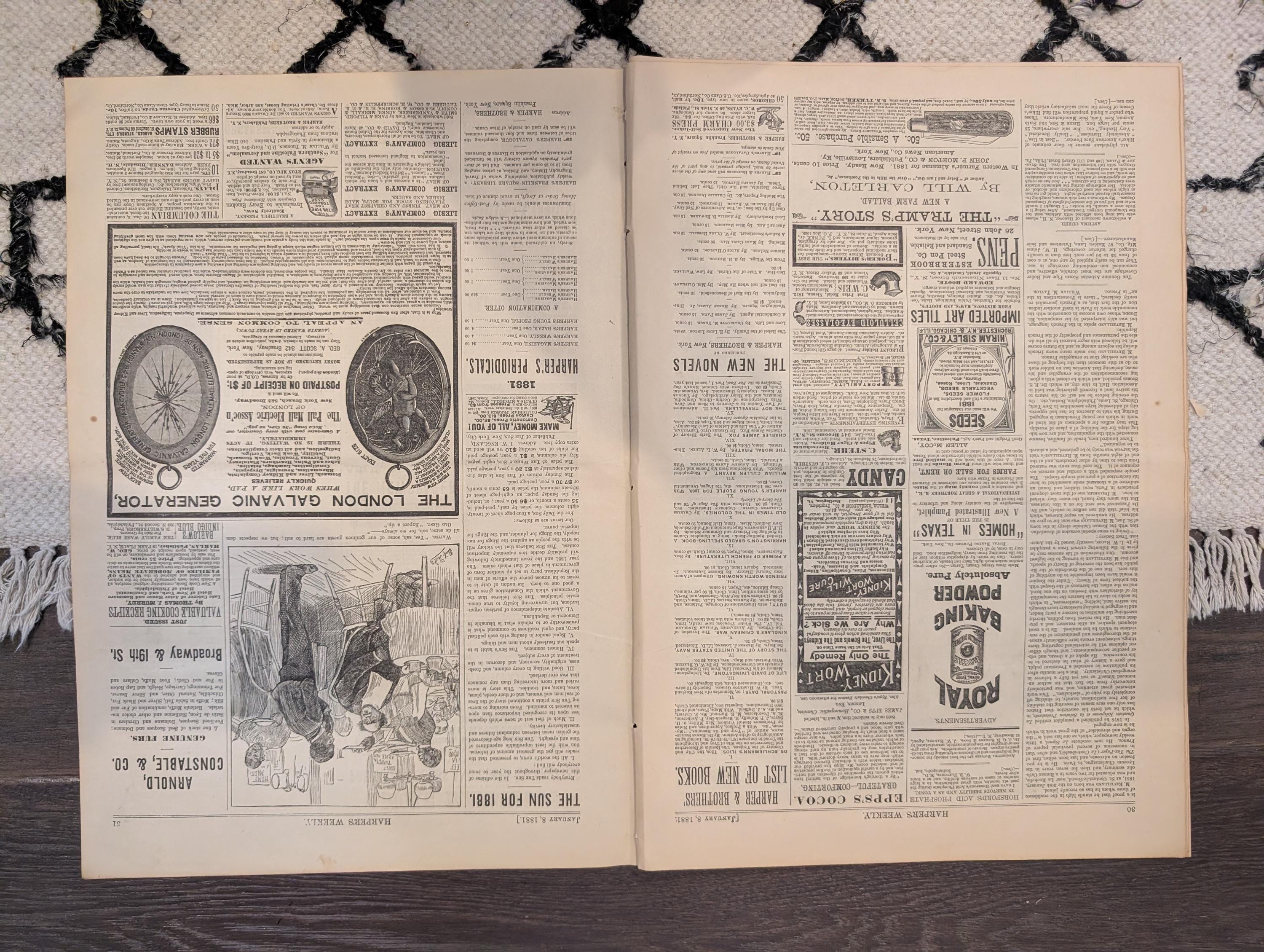 1881 Nast "Ring Out Old Ring in New," New Year's Prosperity Adversity, Nubia Cave — Jan 8
