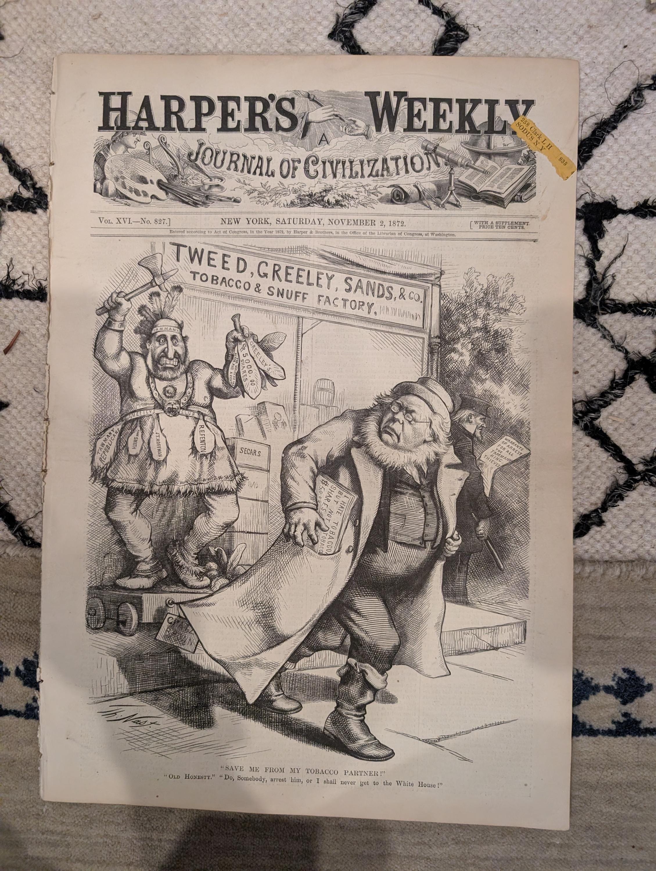 1872 Boss Tweed Horace Greeley Harper's Weekly Nov 02 Nast Election